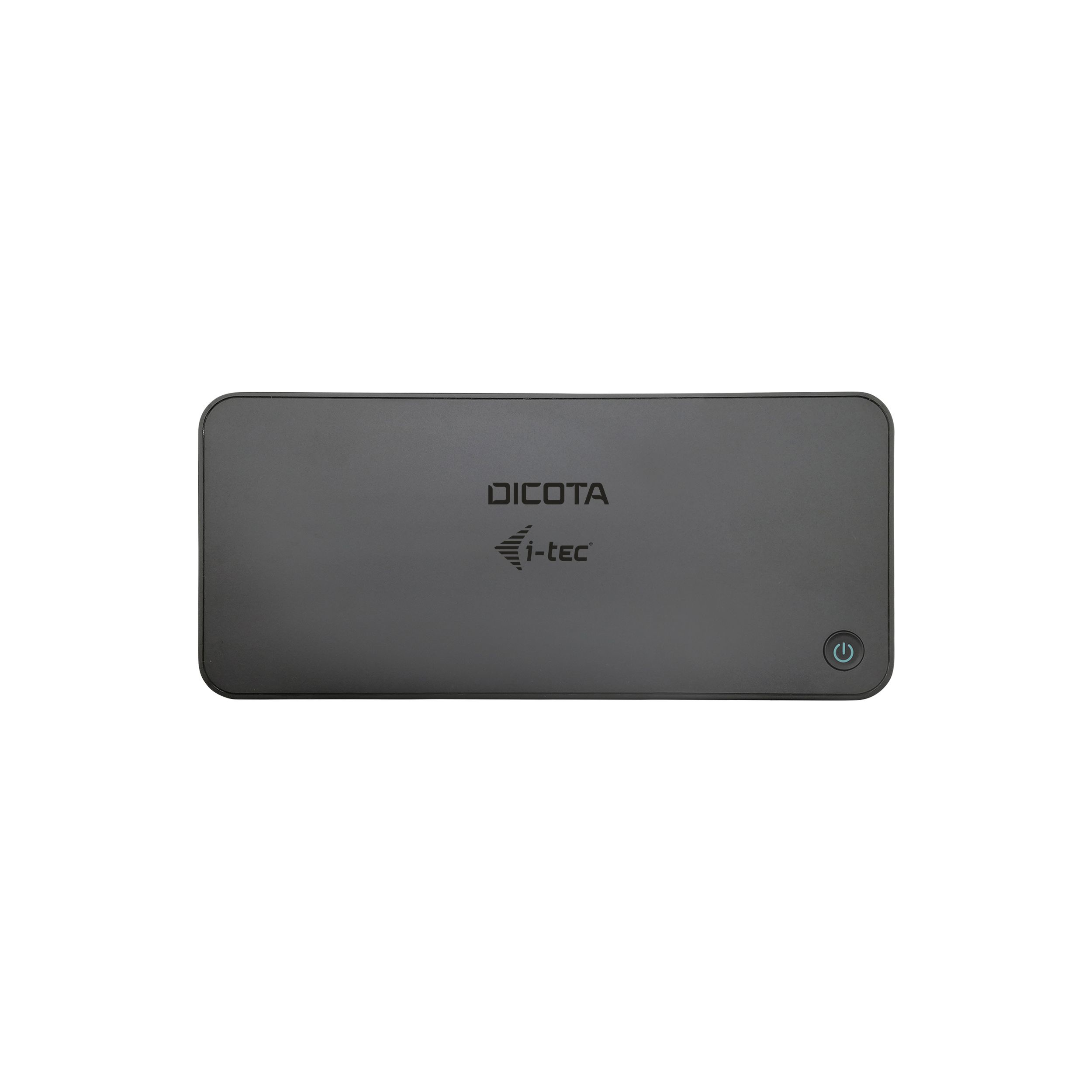 Schwarzes Dicota i-tec Gerät mit Power-Knopf und Markennamen oben.