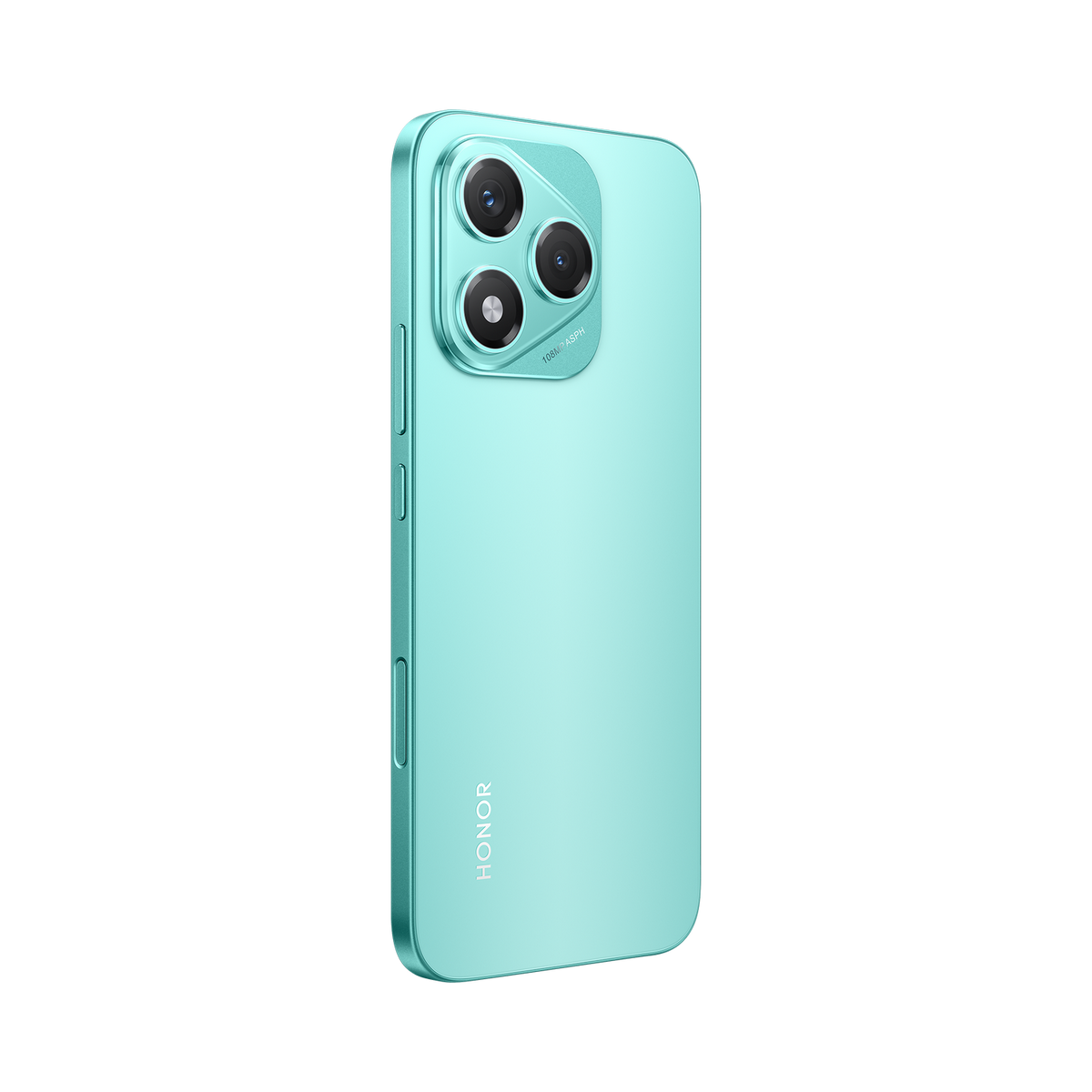A teal smartphone with triple cameras and a flash. The back of the phone is visible.