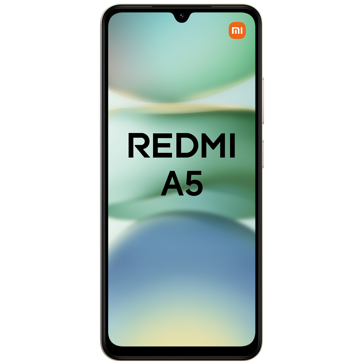 Ein Redmi A5 Smartphone mit großem Bildschirm, dem Redmi-Logo und einem neutralen Hintergrund.