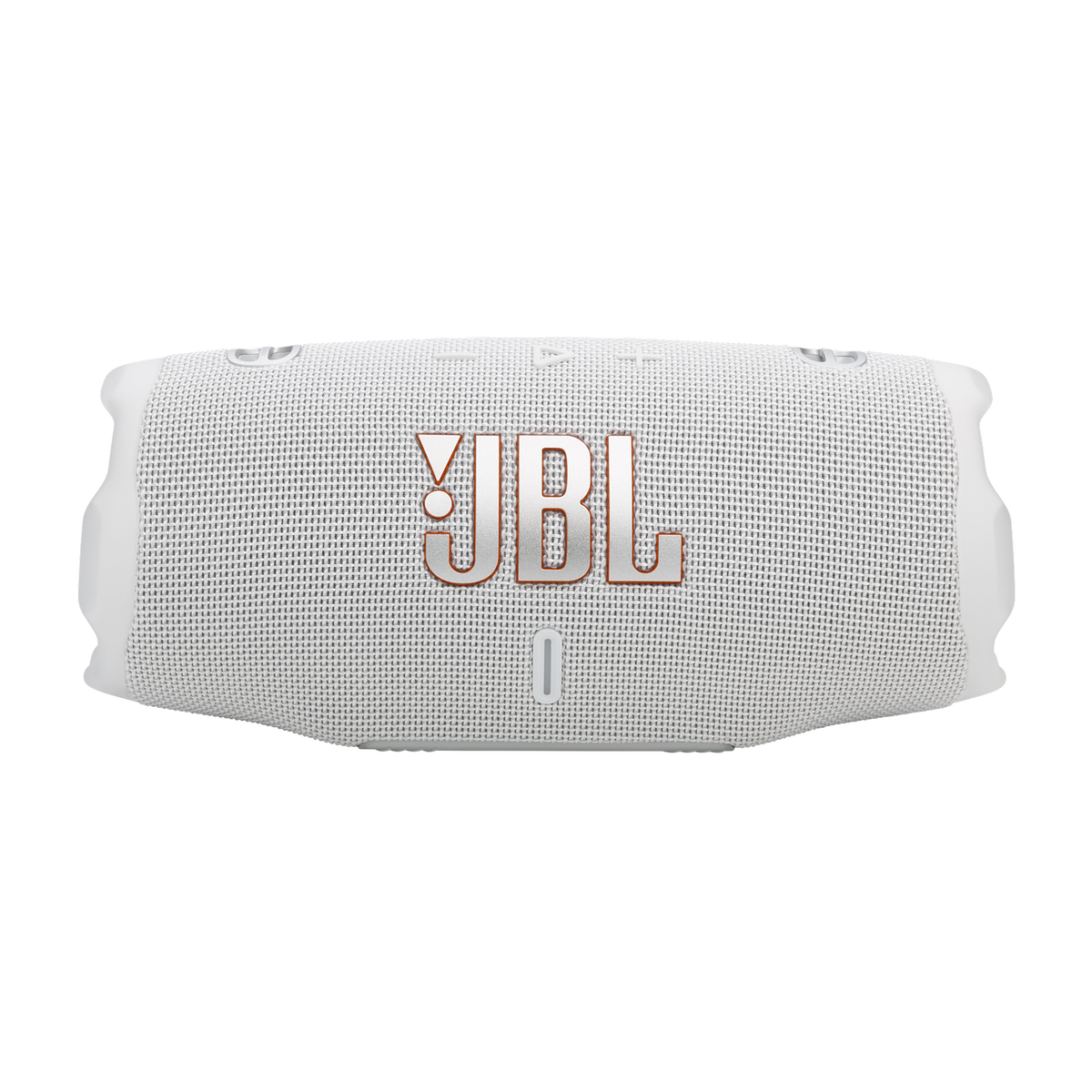 Biały głośnik JBL z logo JBL na czarnym tle.