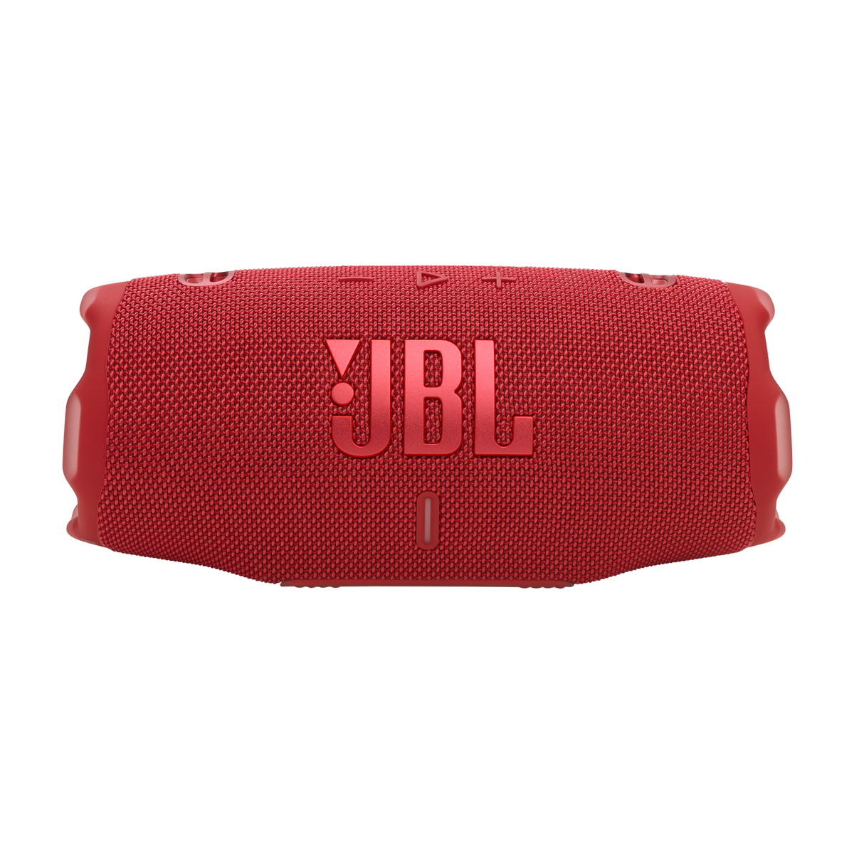 Roter JBL-Lautsprecher auf schwarzem Hintergrund. JBL-Logo ist weiß auf dem Lautsprecher.
