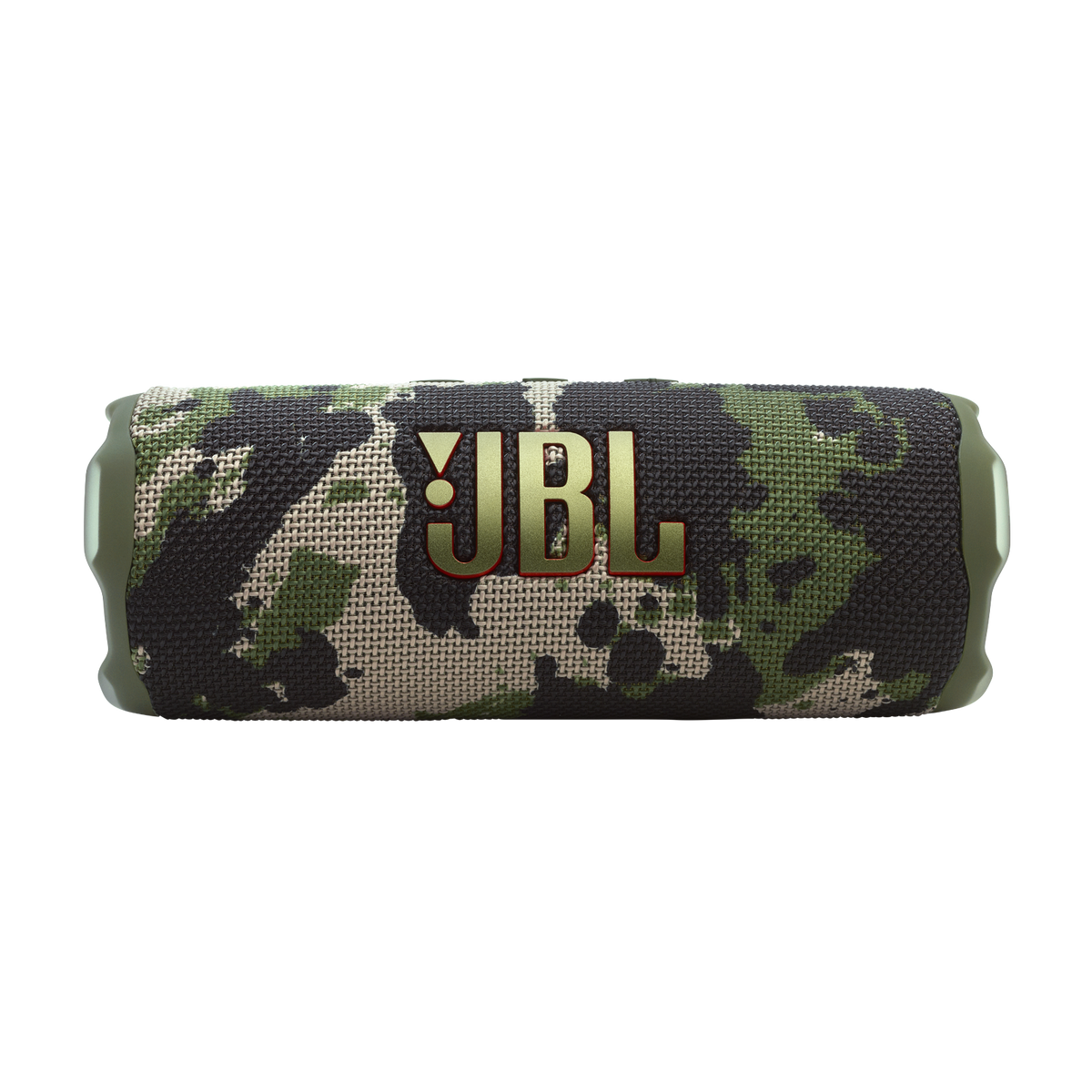 Przenośny głośnik JBL z kamuflażem. Czarne tło.