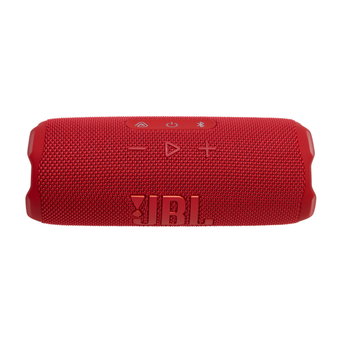 Un haut-parleur JBL rouge sur fond noir.