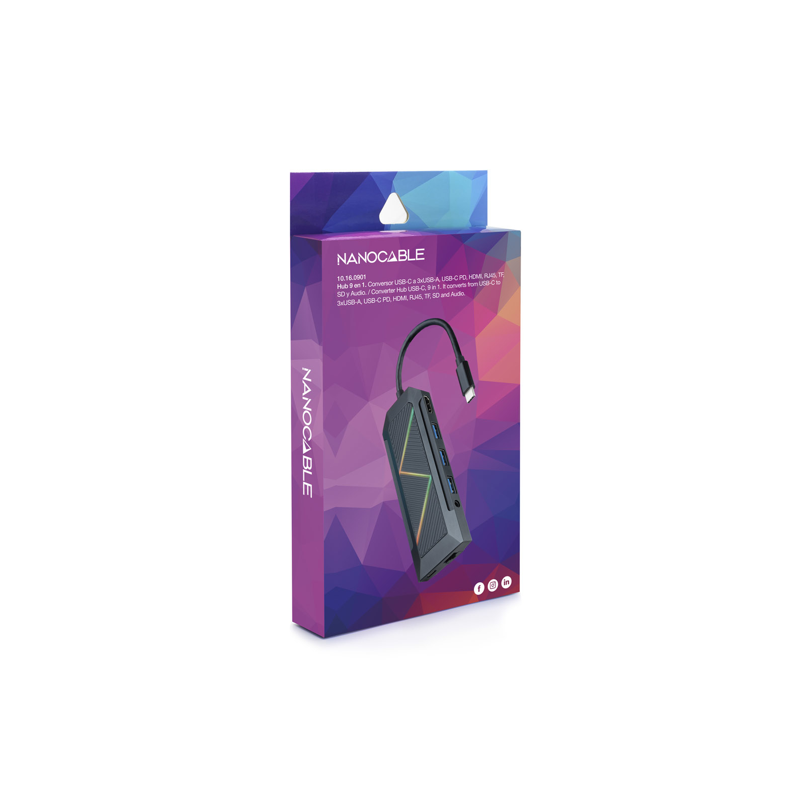Nanocable-Adapterbox, schwarz und grau, mit verschiedenen Anschlüssen.