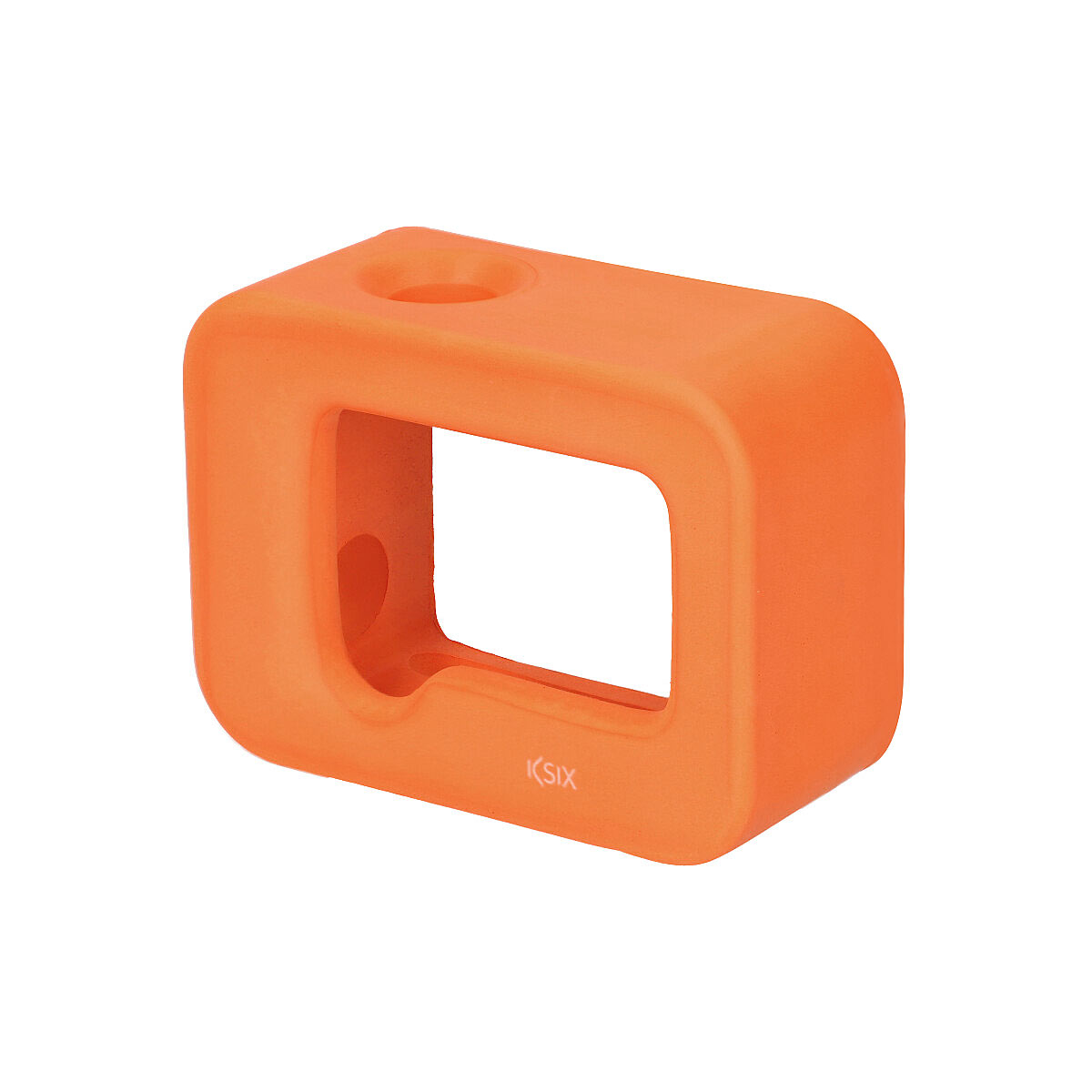 Un objeto naranja en forma de cuadrado con un agujero en el medio.