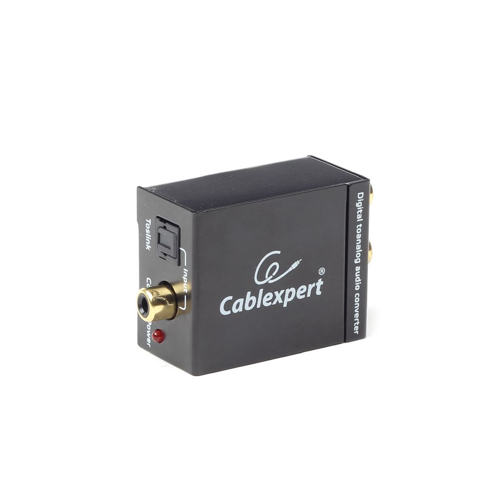 Convertidor de audio digital a analógico Cablexpert negro. Conectores Toslink y RCA.