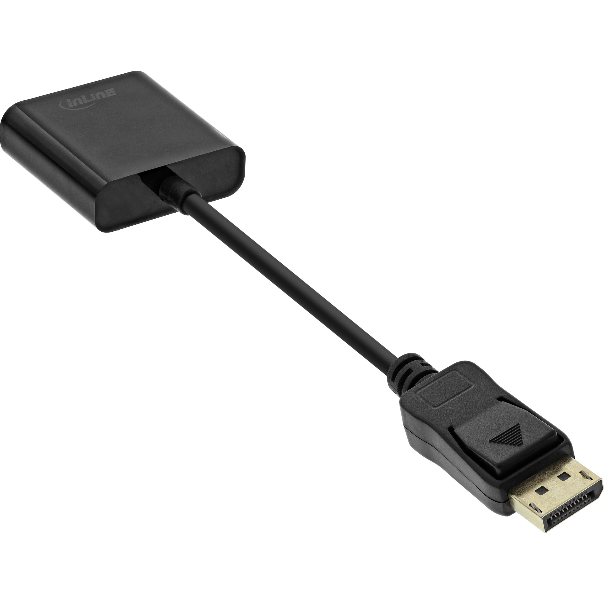 Cavo adattatore nero con connettore DisplayPort da un lato e scatola nera dall'altro.