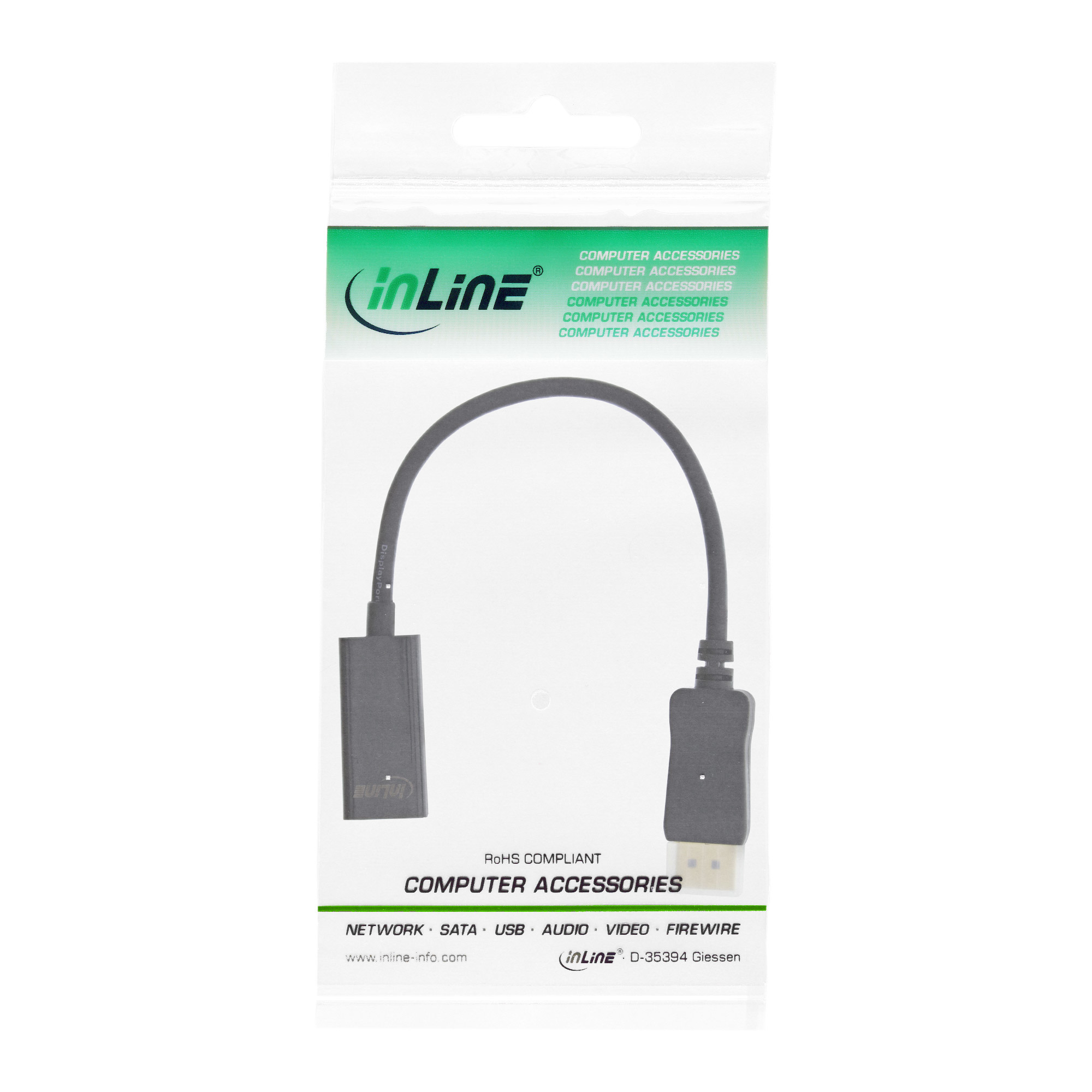 Confezione di plastica sigillata con un cavo adattatore USB nero.
