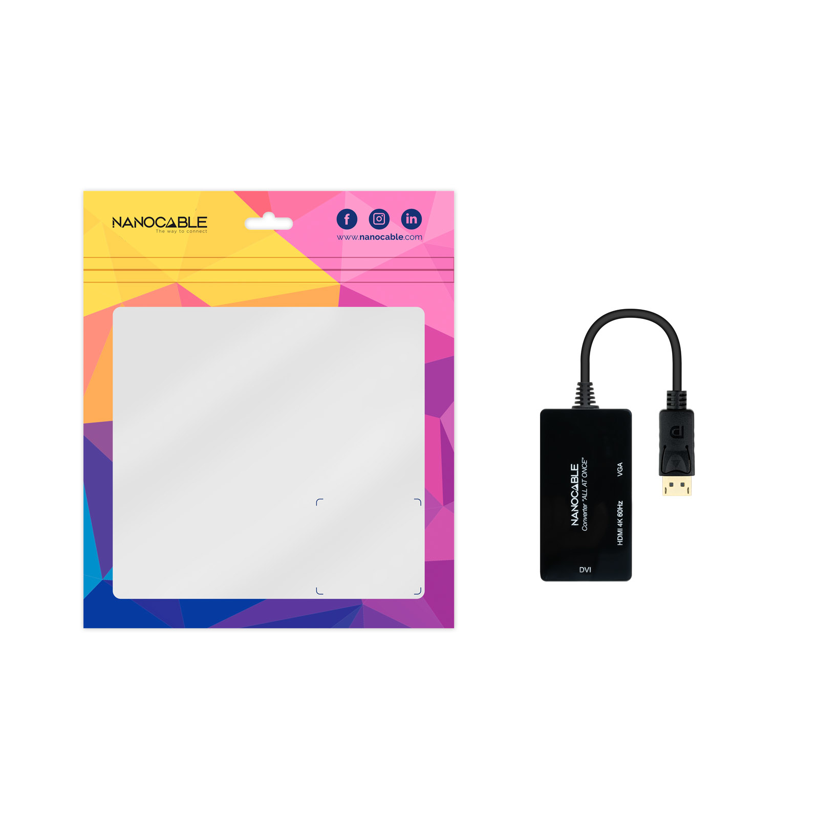 Transparente Plastiktüte mit einem schwarzen HDMI-zu-DVI-Adapter und Kabel.