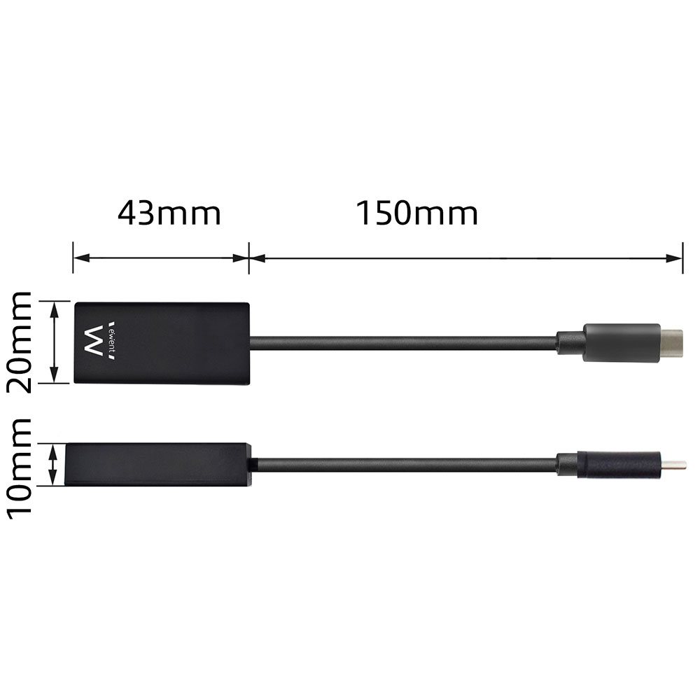 Cavo adattatore nero con connettori USB-C e micro-USB, misure indicate.
