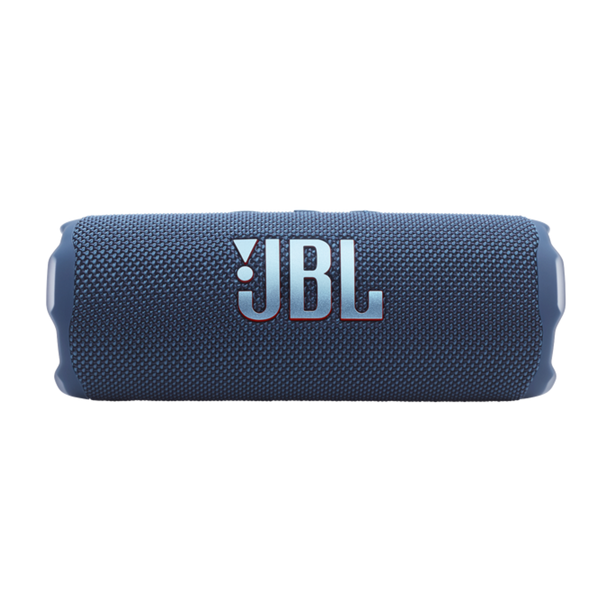 Blauer JBL-Lautsprecher, zylindrische Form. JBL-Logo vorne sichtbar.