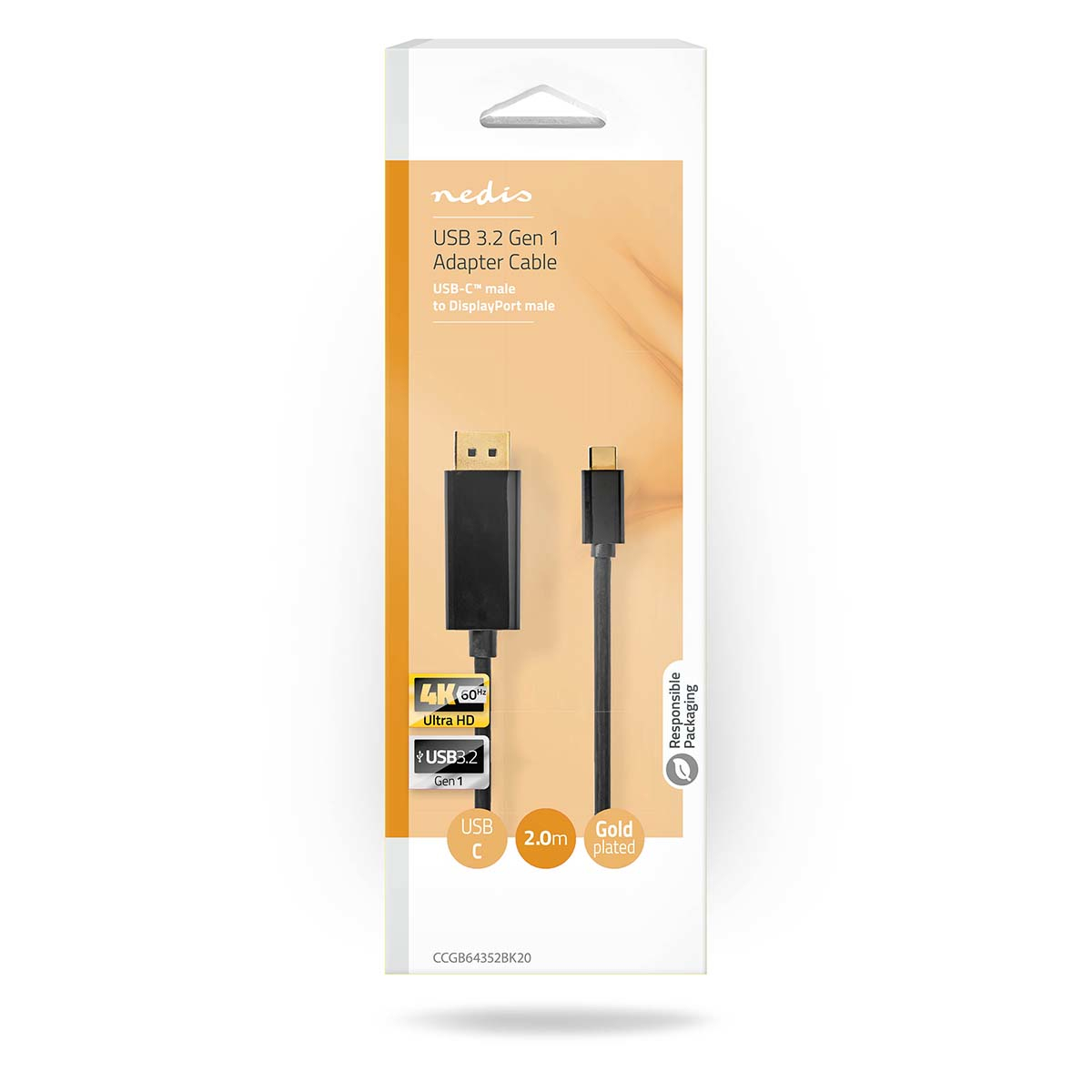 USB 3.2 Gen 1 Adapterkabel in weißer Schachtel. Kabel schwarz mit goldenem Stecker.
