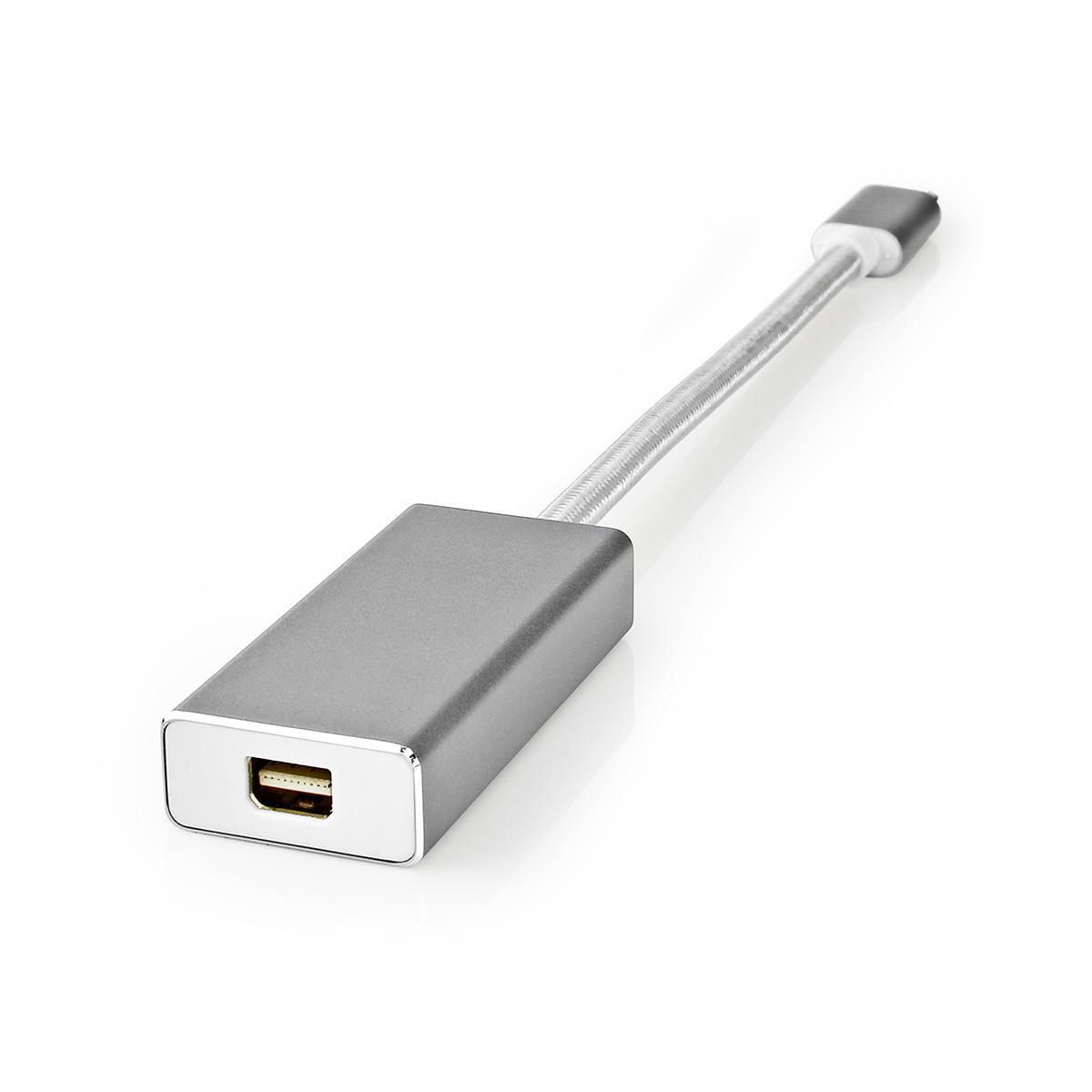 Silberner USB-C-zu-HDMI-Adapter mit reflektierender Oberfläche.