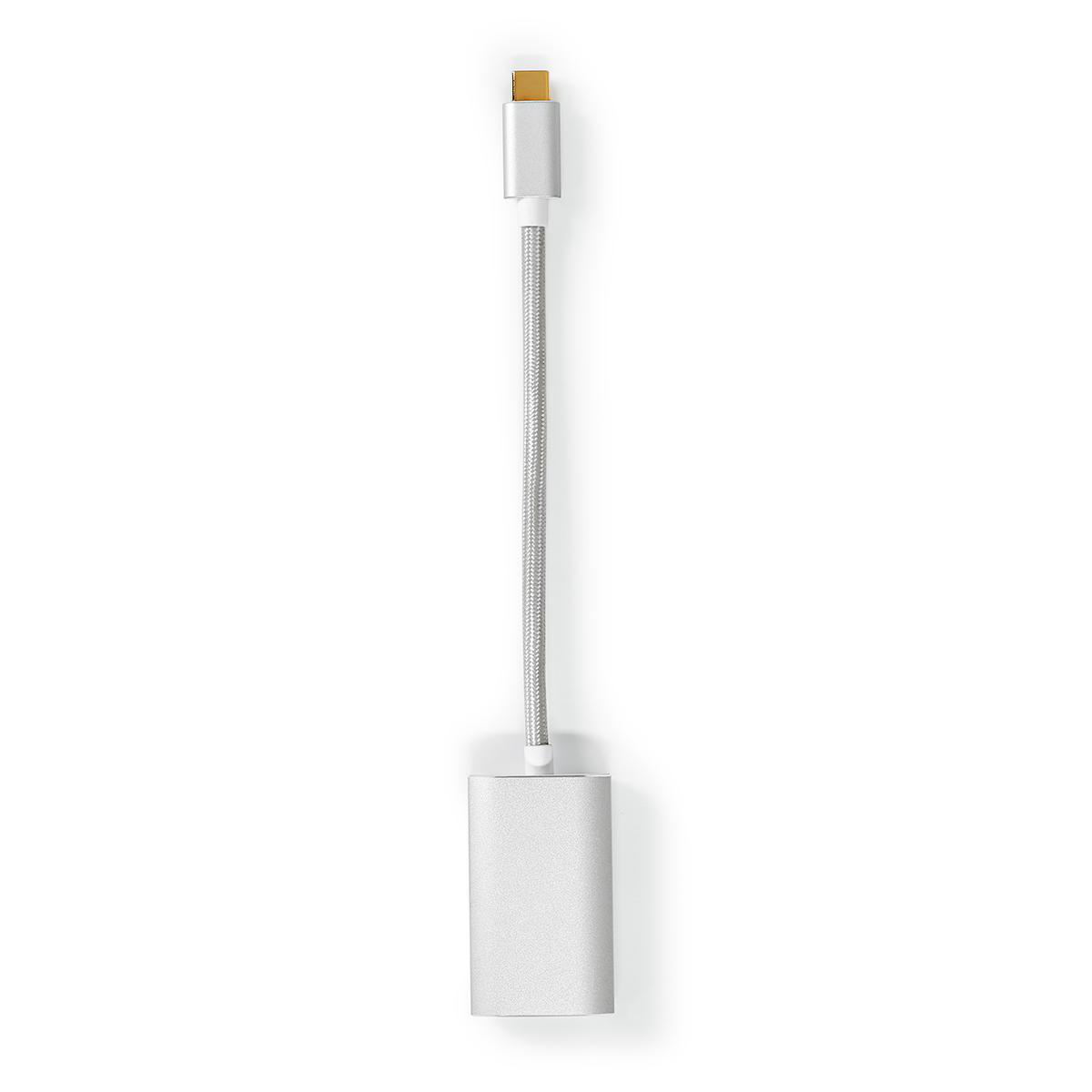 Silbernes USB-C-zu-USB-C-Kabel mit geflochtenem Silberdraht und silbernem Stecker.