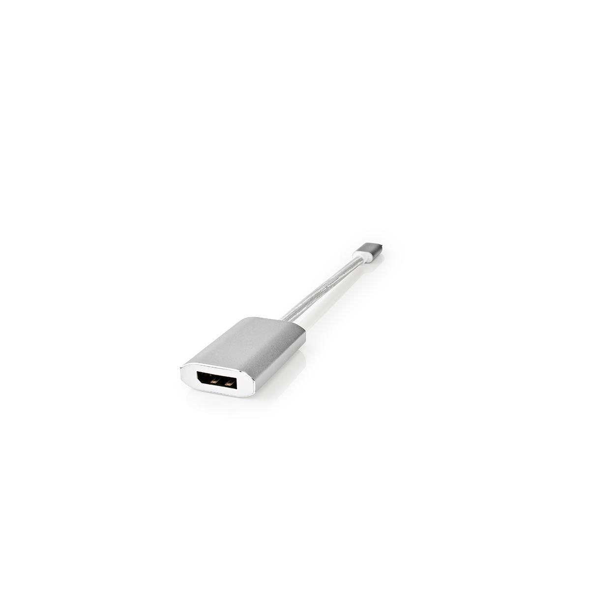 Ein silberner USB-C-zu-USB-Adapter auf weißem Hintergrund.