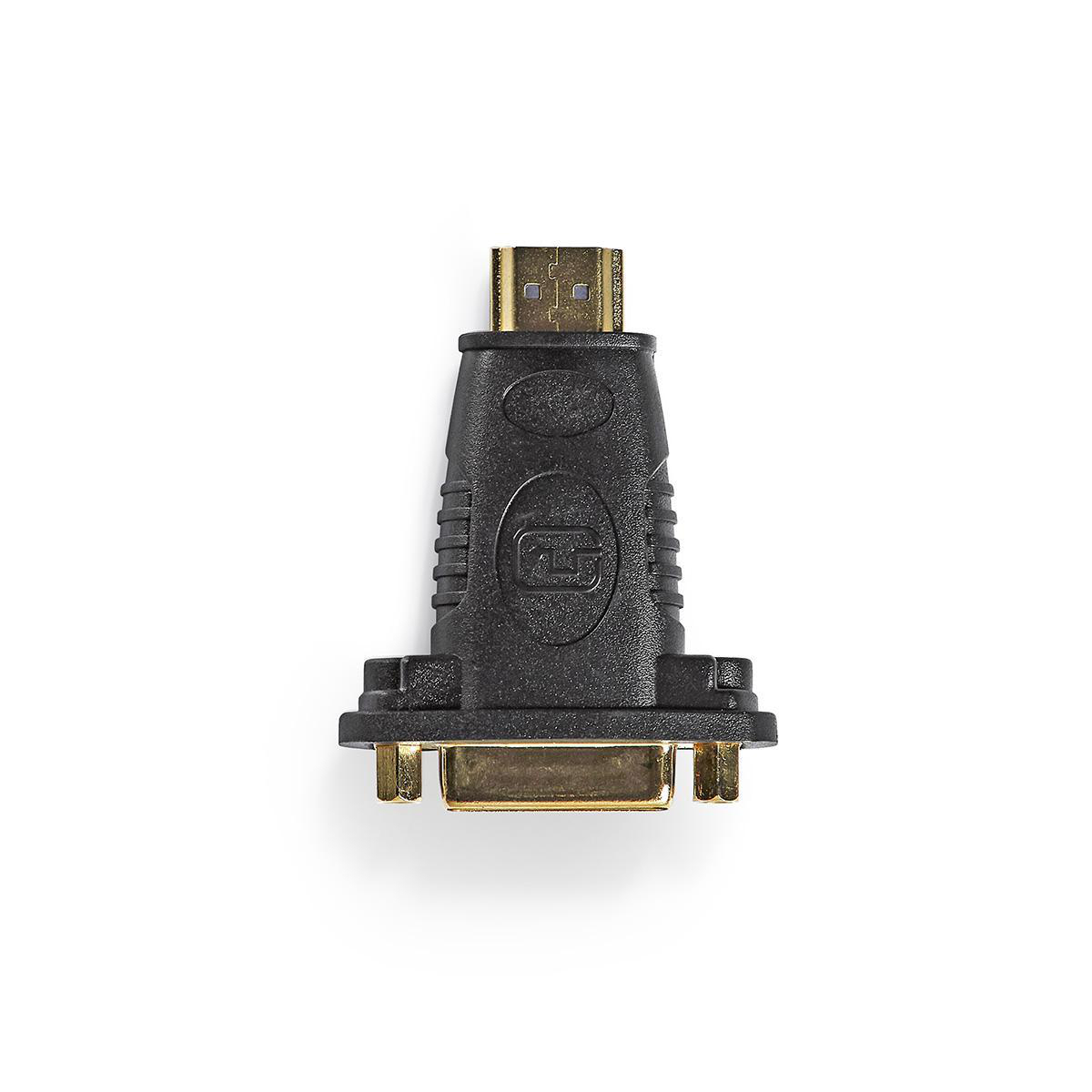 Schwarzer HDMI-zu-DVI-Adapter. Goldene Anschlüsse sind sichtbar. Weißer Hintergrund.