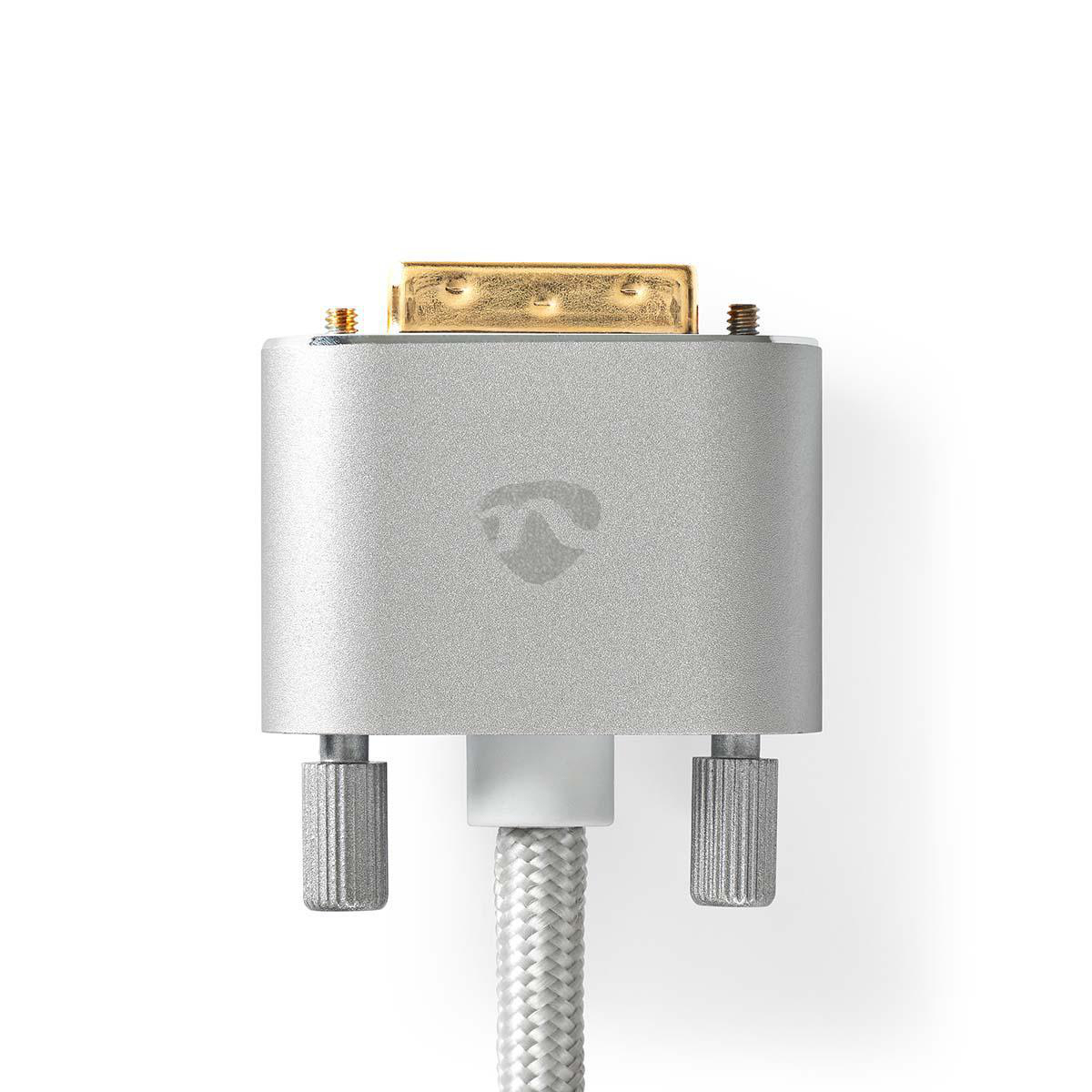 Silberner DVI-Adapter mit vergoldetem Stecker und geflochtenem Kabel.