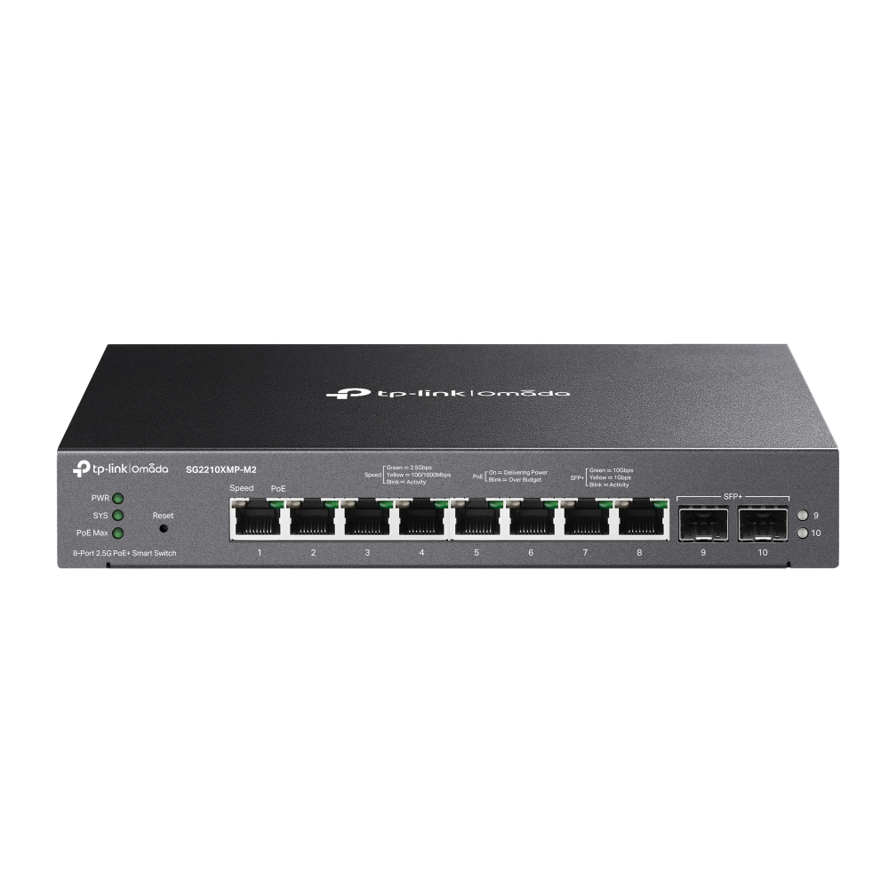 TP-LINK OMADA SG2210XMP‑M2  Gigabit + 2x10G SFP Yönetilebilir 160W PoE 8 Switch Siyah