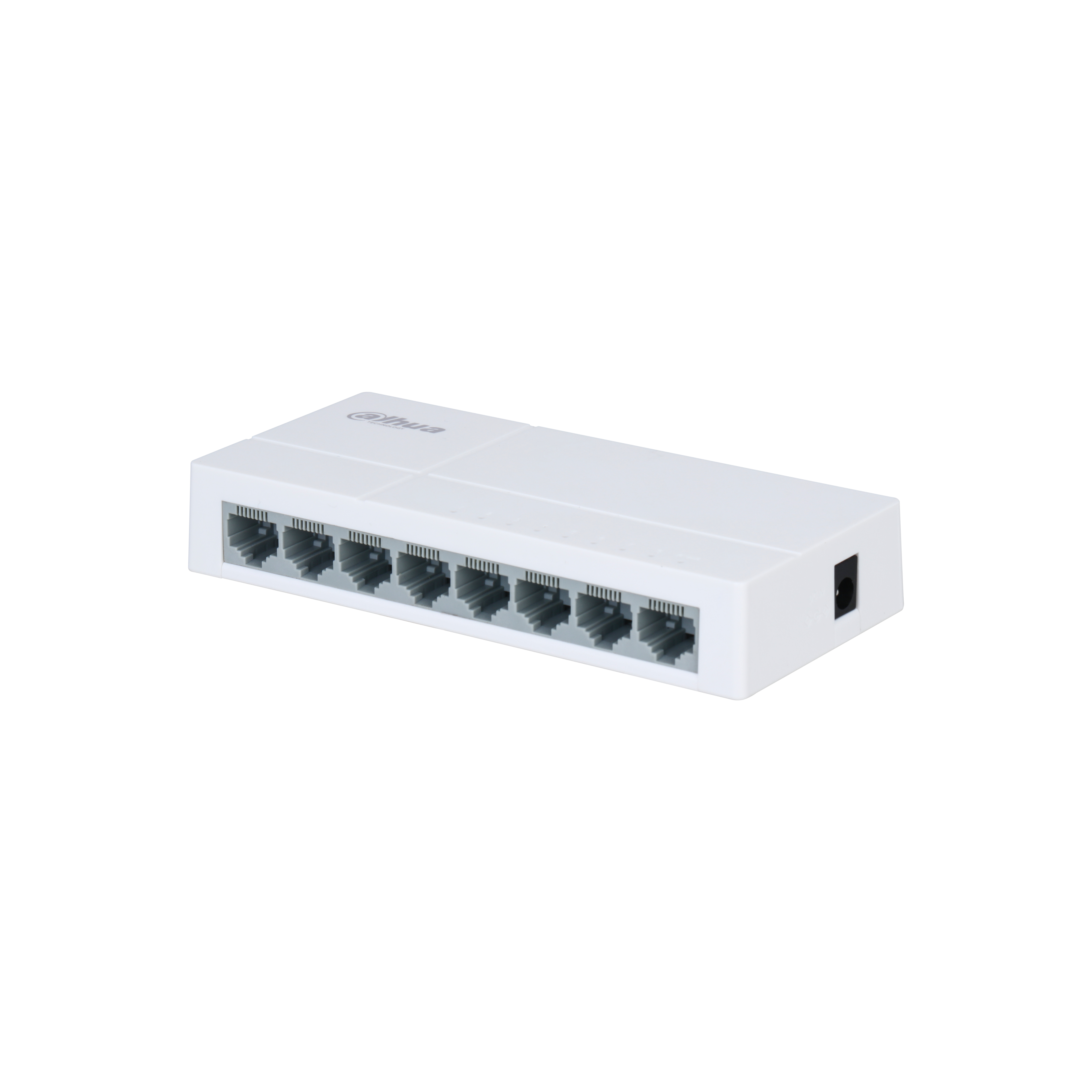 Switch di rete bianco a 8 porte.