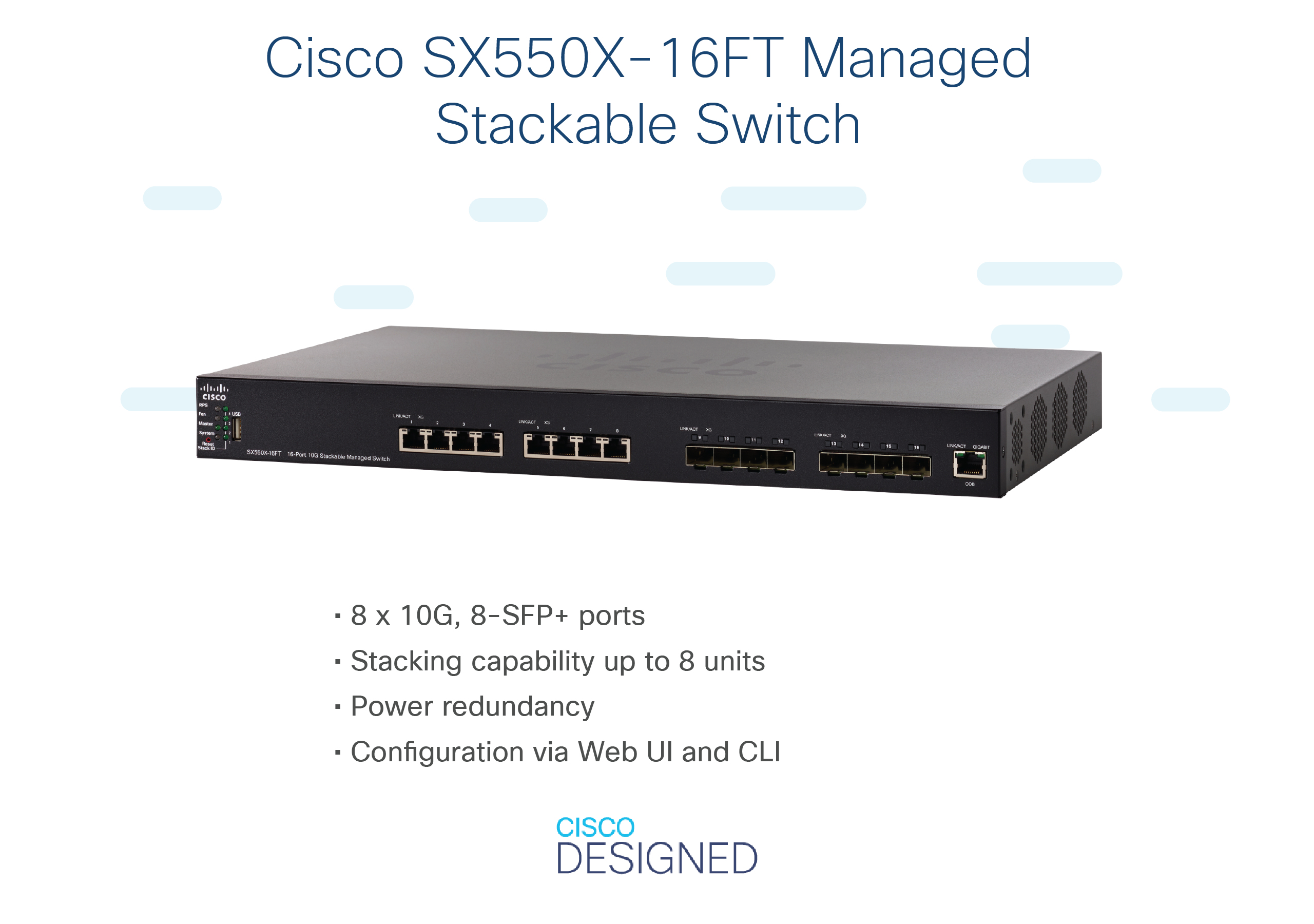 Cisco-Switch mit Text und Funktionen. Der Switch befindet sich auf weißem Hintergrund, mit begleitendem Text und Grafiken.