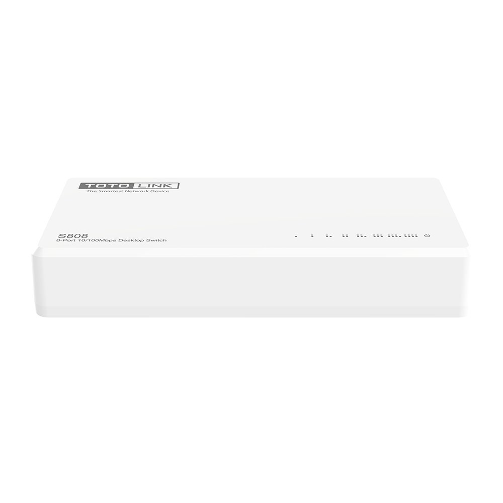 Switch de escritorio blanco. Marca TOTO LINK arriba.