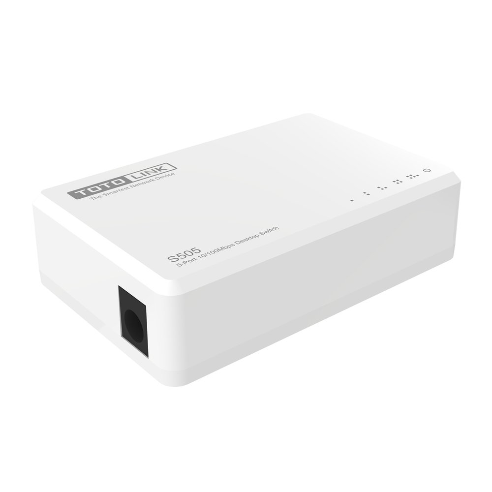 Switch di rete bianco con più porte e spie luminose, con il logo TOTO LINK in alto.