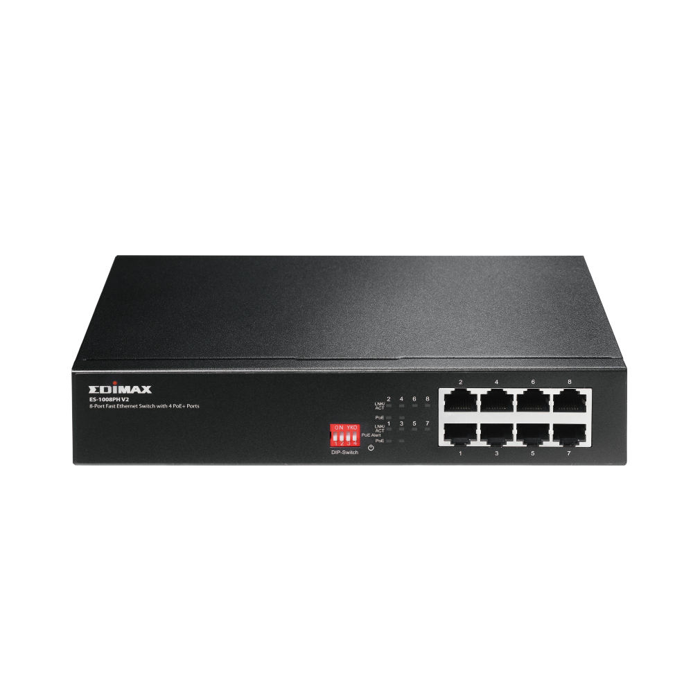 Switch Ethernet rapido Edimax a 8 porte, porte e etichette.