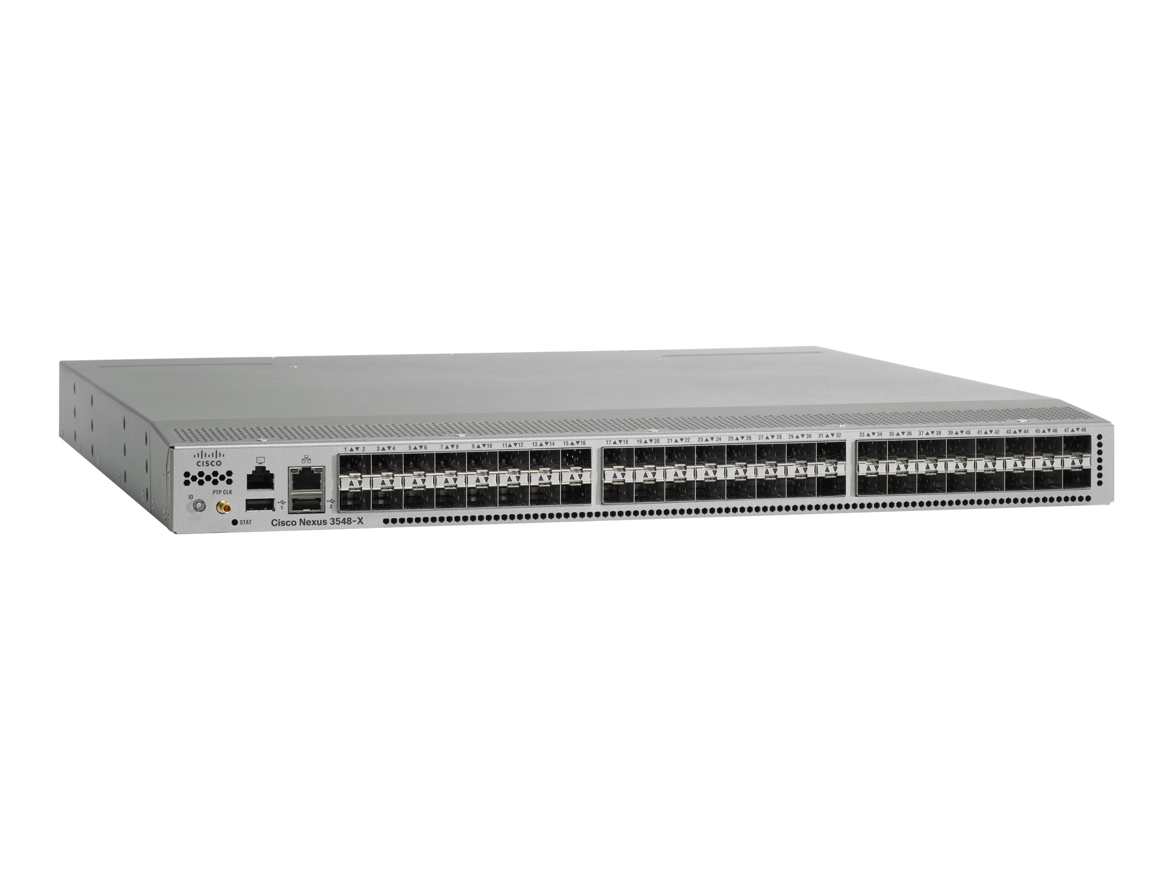 Grauer Cisco Nexus Netzwerk-Switch. Zahlreiche Ports, Cisco-Logo und Beschriftung sichtbar.