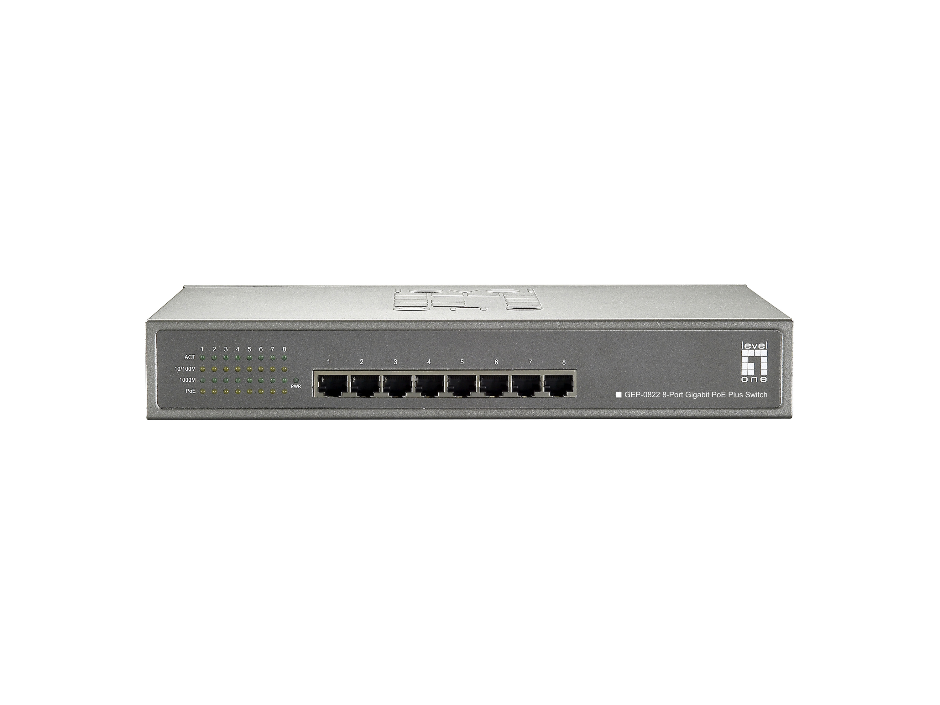 Uno switch di rete con molte porte, logo Intellinet ed etichette su sfondo bianco.