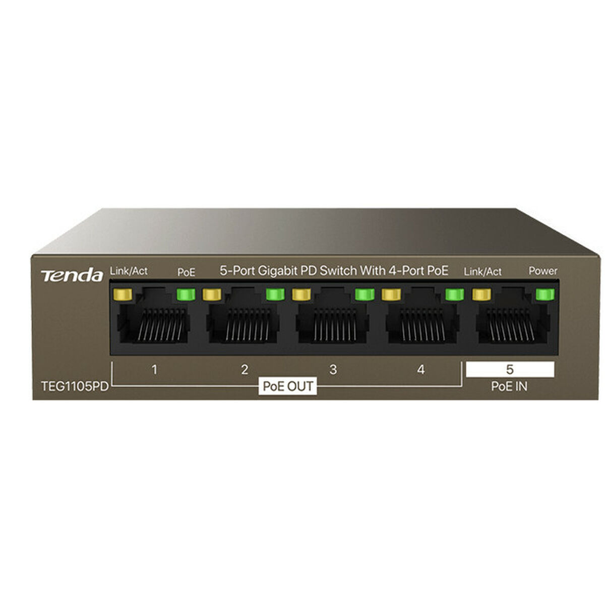 TENDA TEG1105PD  Poe+ 1 Port Poe+ İN 10-100-1000  Çelik Kasa Rack Mount 5 Switch Kahverengi