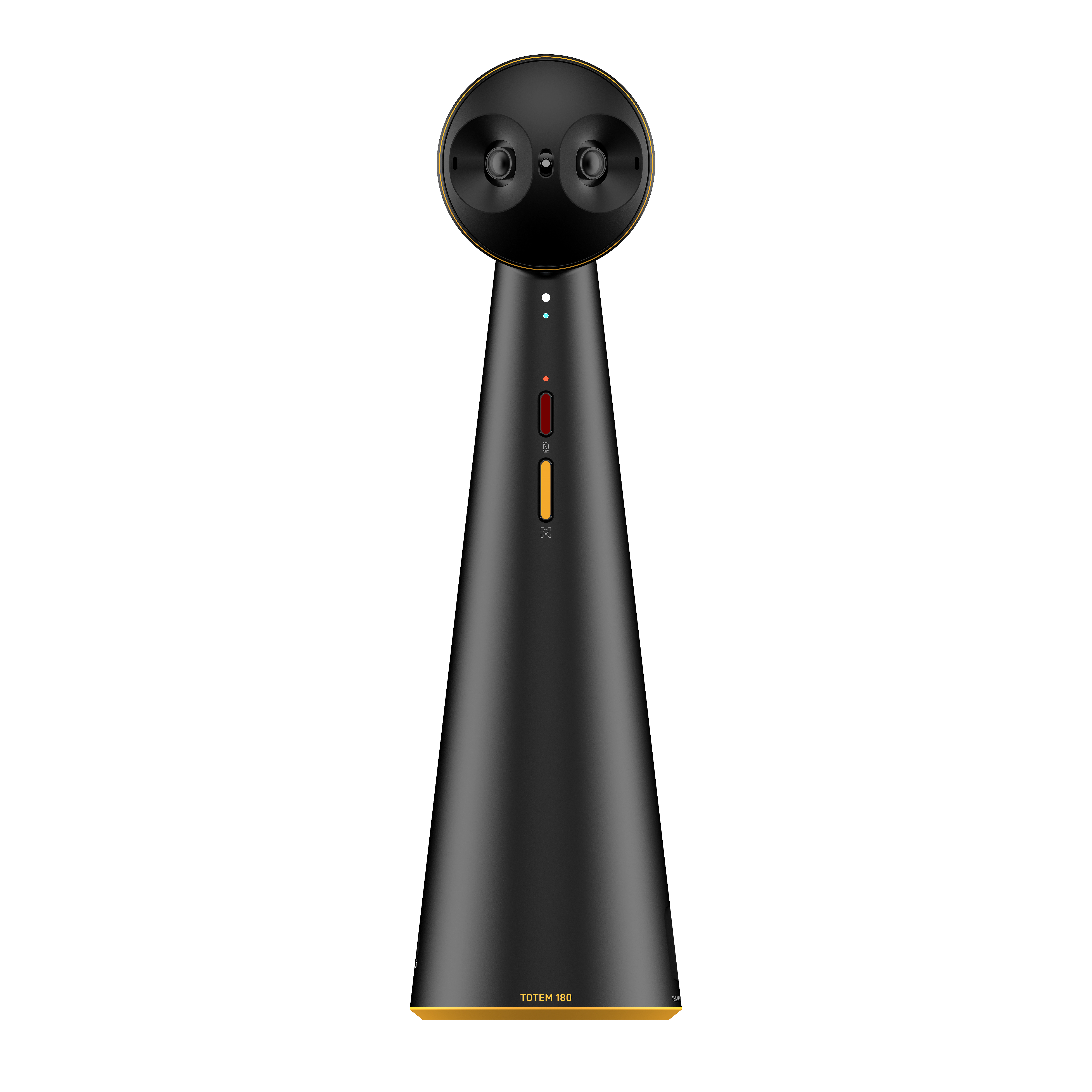 Schwarzes Totem 180D-Gerät mit abgerundeter Oberseite mit zwei augenartigen Kameras und einem kegelförmigen Körper.