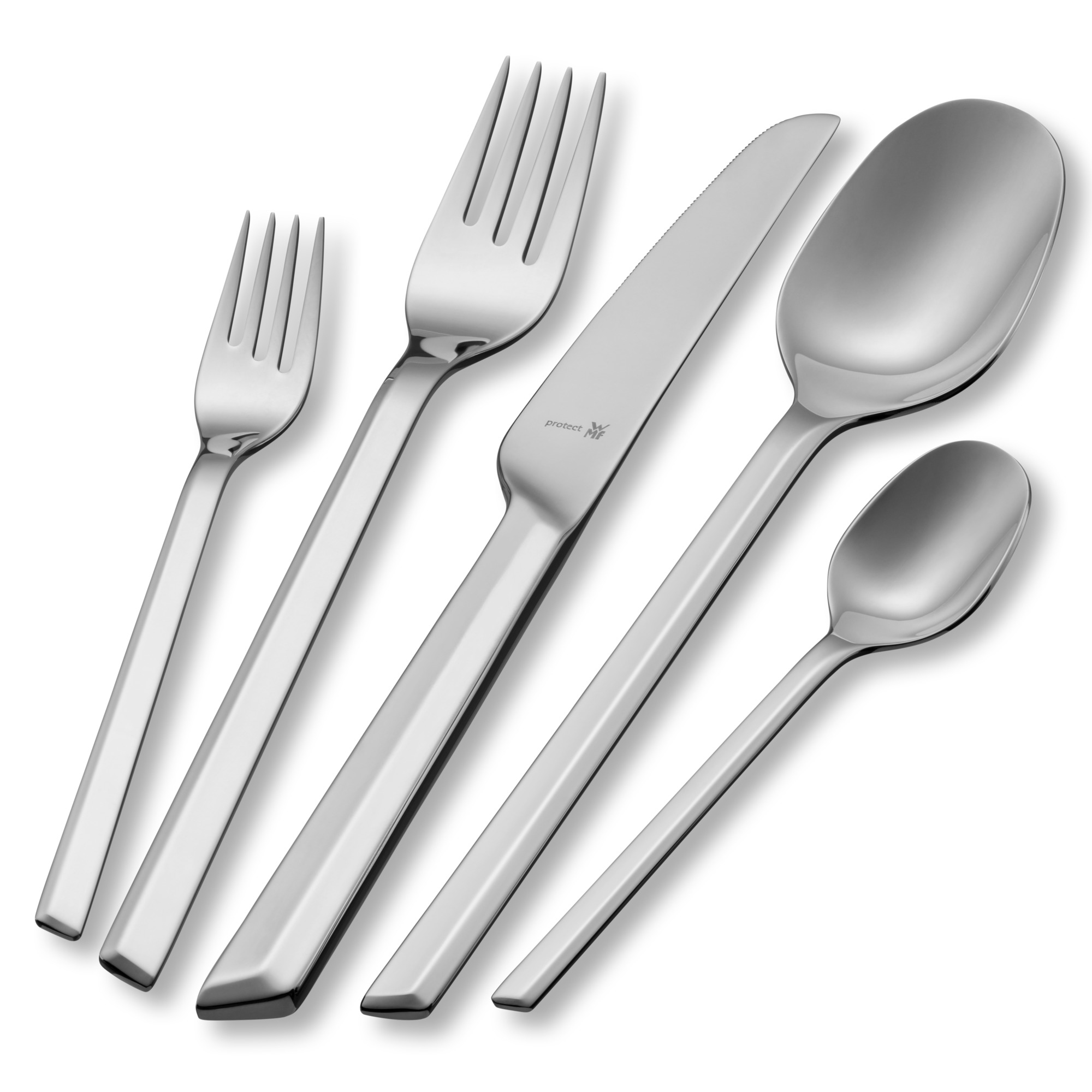 Set di posate: forchette, coltello e cucchiai. Acciaio inossidabile con design semplice.