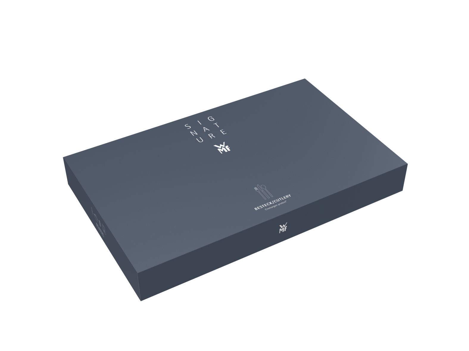 Eine rechteckige Box mit dunkelblauer Farbe. Der Text steht auf der Oberseite der Box.