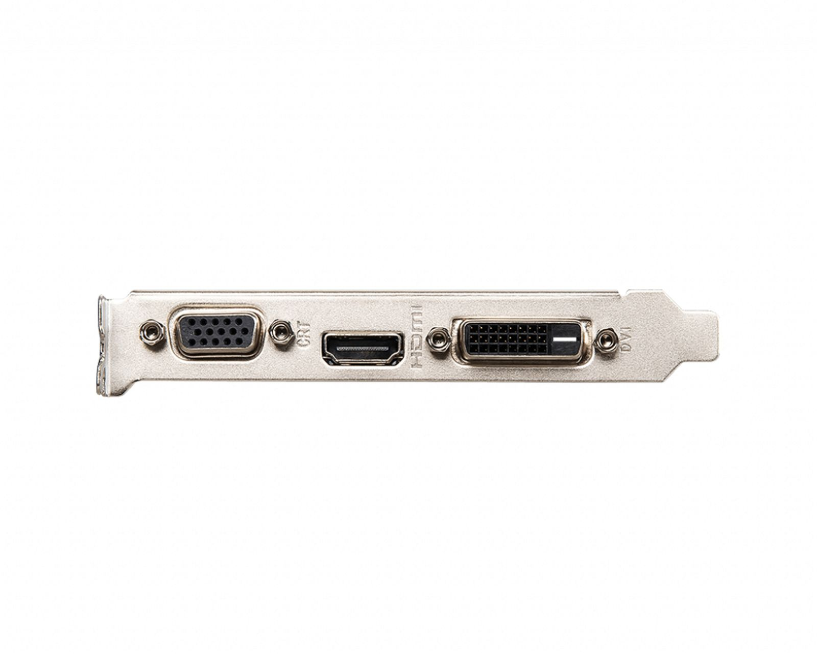 Grafikkarte mit mehreren Anschlüssen: VGA, HDMI und DVI, auf weißem Hintergrund.