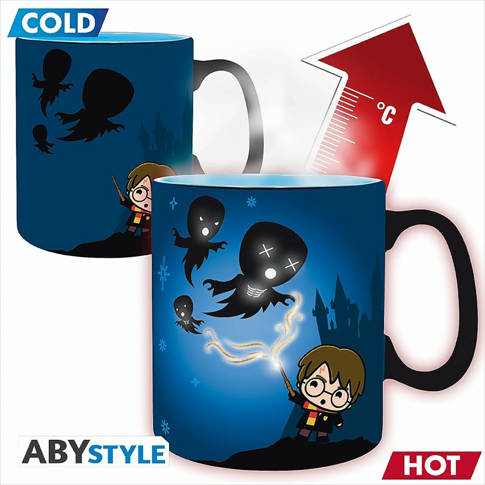 Eine Harry Potter-Tasse ändert die Farbe von blau, um die Charaktere bei Hitzeeinwirkung freizugeben.