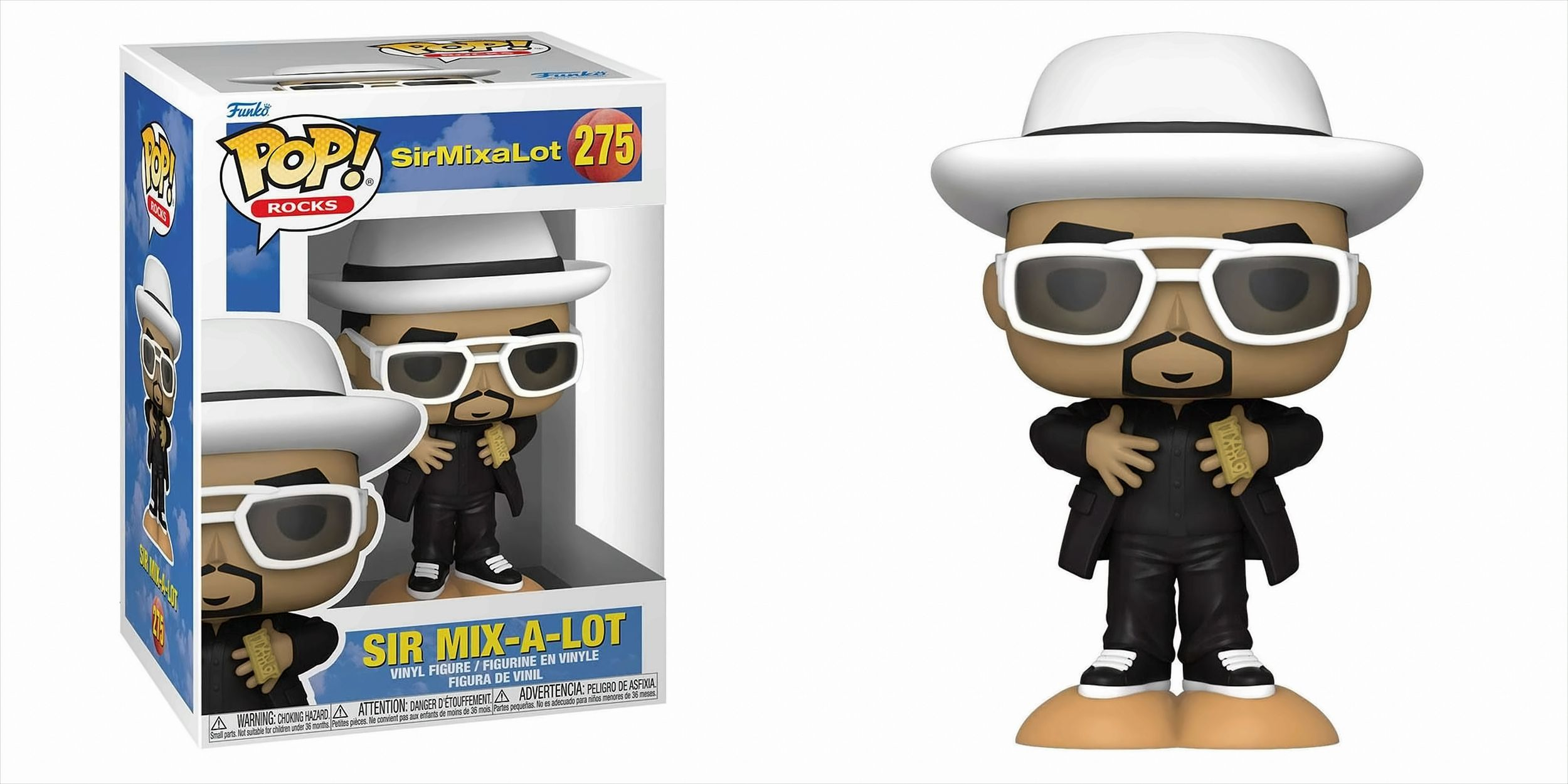 Sir Mix-a-Lot Funko Pop Figur in einer Box und die Figur auf der rechten Seite.