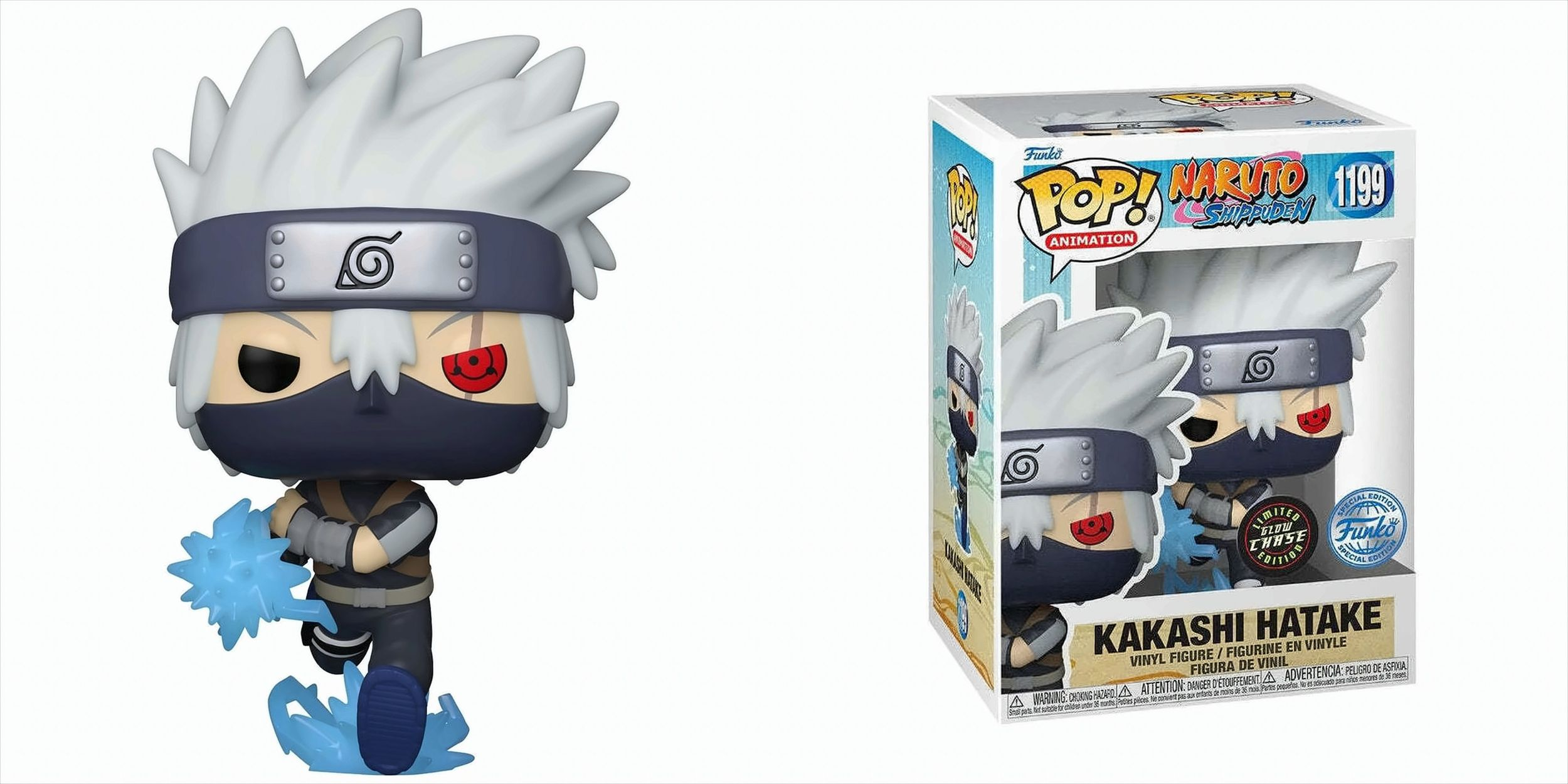 Naruto Kakashi Hatake Funko Pop Figur und ihre Box.