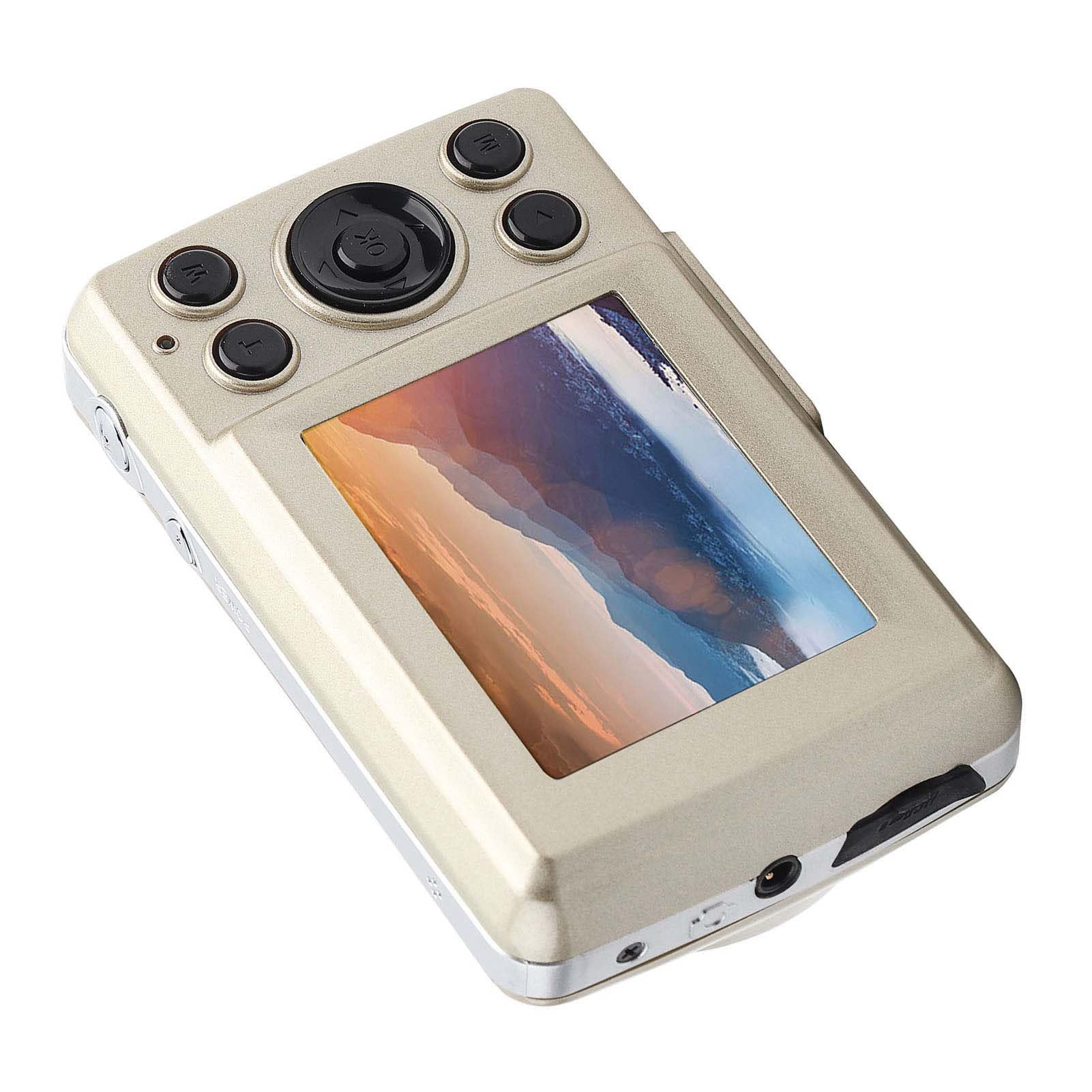 A beige handheld device with a screen. It has buttons and a screen displaying a landscape.