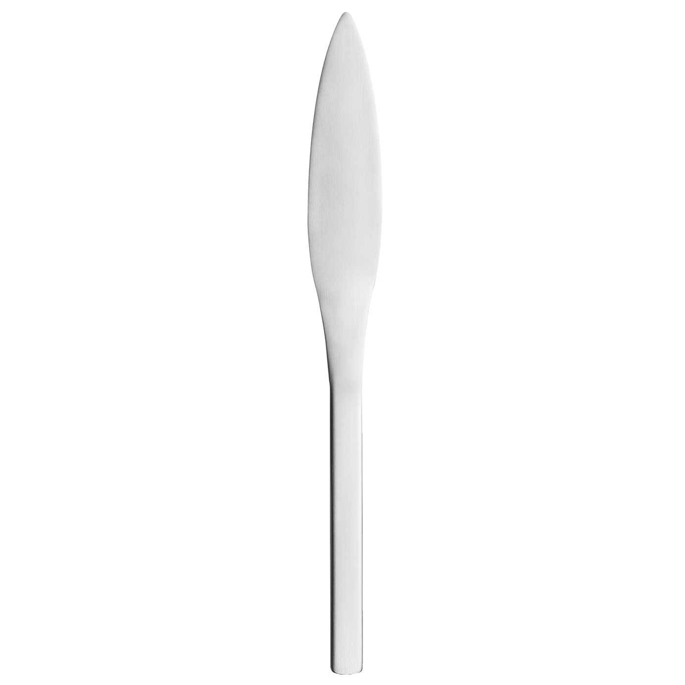 Silbernes Buttermesser. Isoliert auf weißem Hintergrund. Schlichtes und elegantes Design.