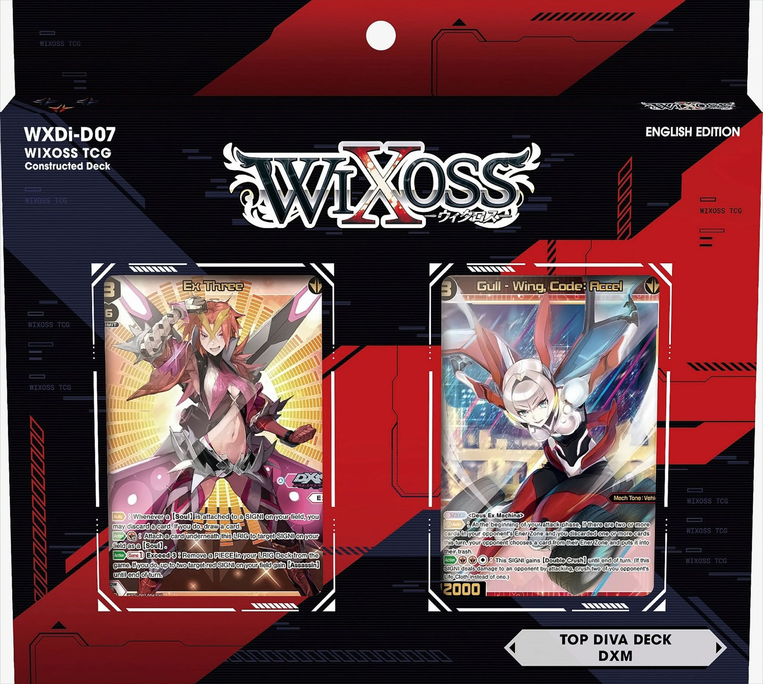 WIXOSS TCG Kartenset mit zwei Karten, Anime-Charakteren und Text.