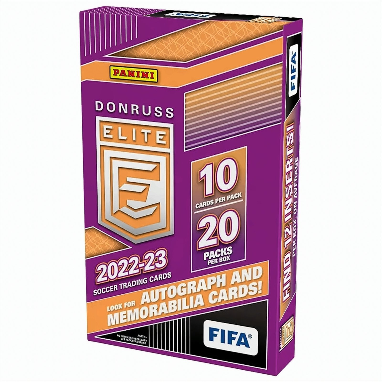 Fußball-Sammelkartenbox. Es hat ein farbenfrohes Design und das FIFA-Logo. Weißer Hintergrund.