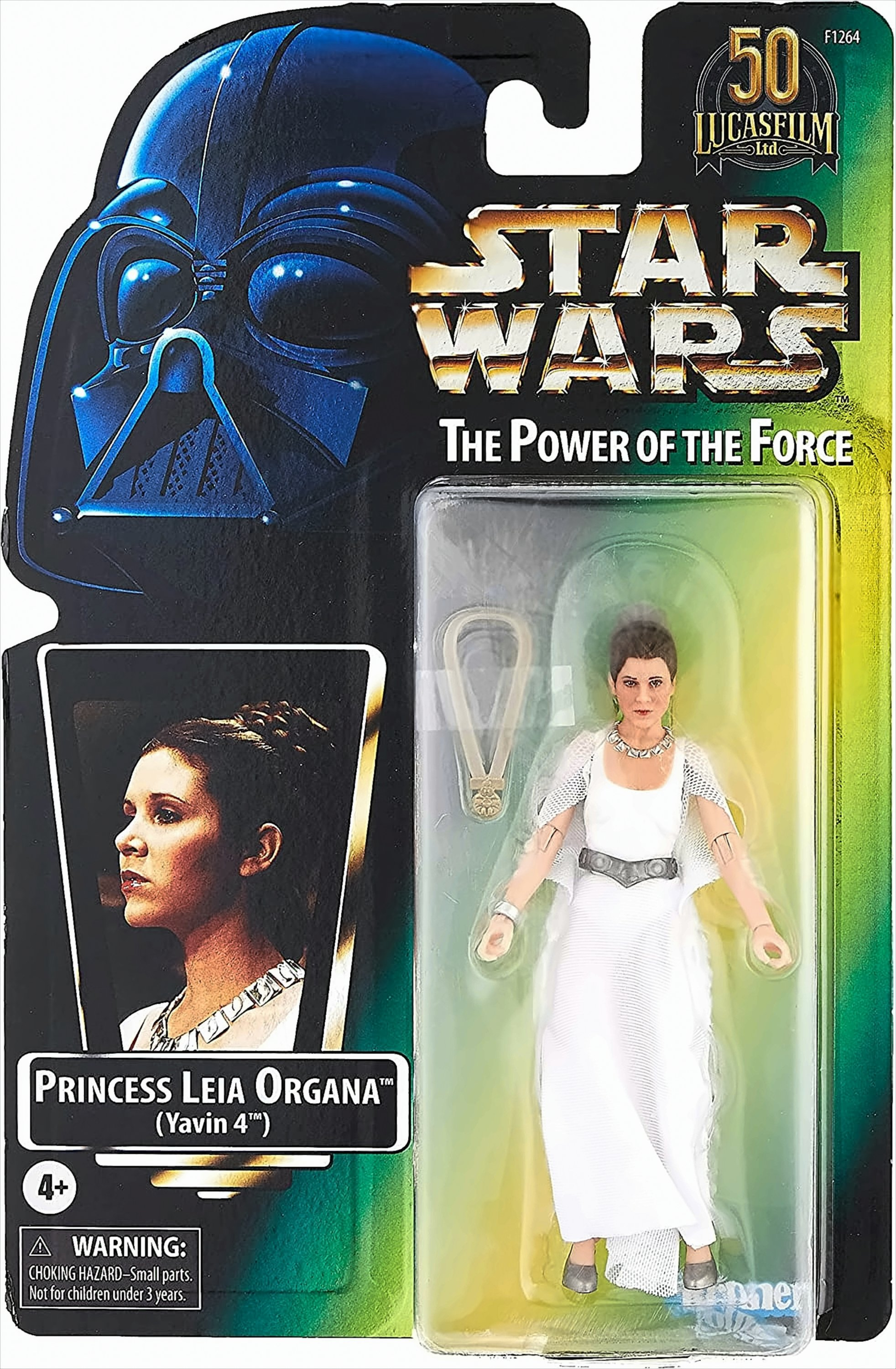Star Wars Prinzessin Leia Actionfigur in Verpackung. Weißer Hintergrund.