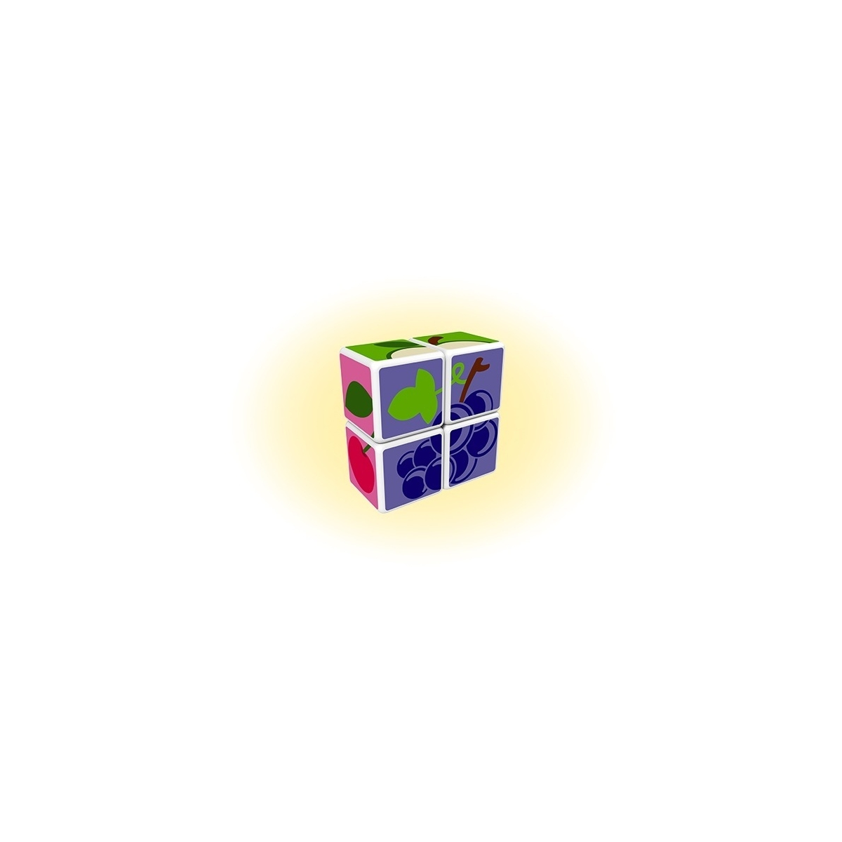 Un puzzle a cubo con illustrazioni di frutta su ogni lato.