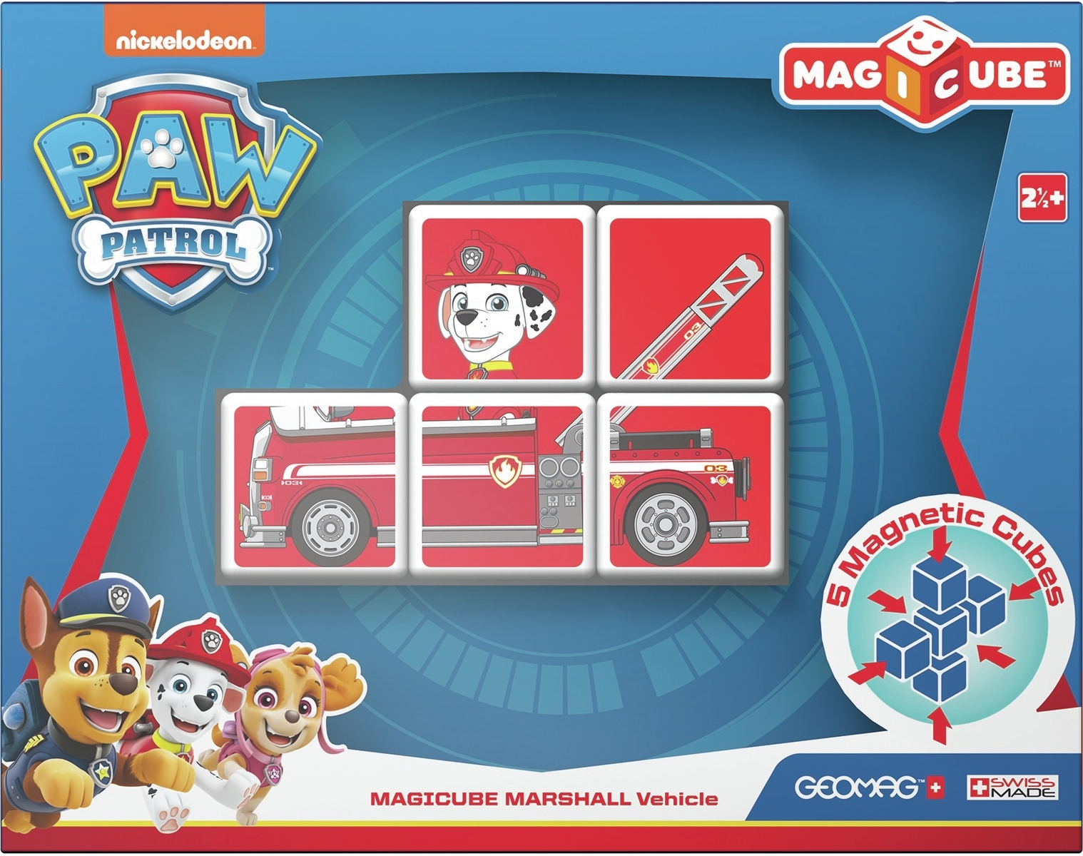 Jeu de jouets Pat' Patrouille avec cubes magnétiques. Le véhicule de Marcus avec des scènes.