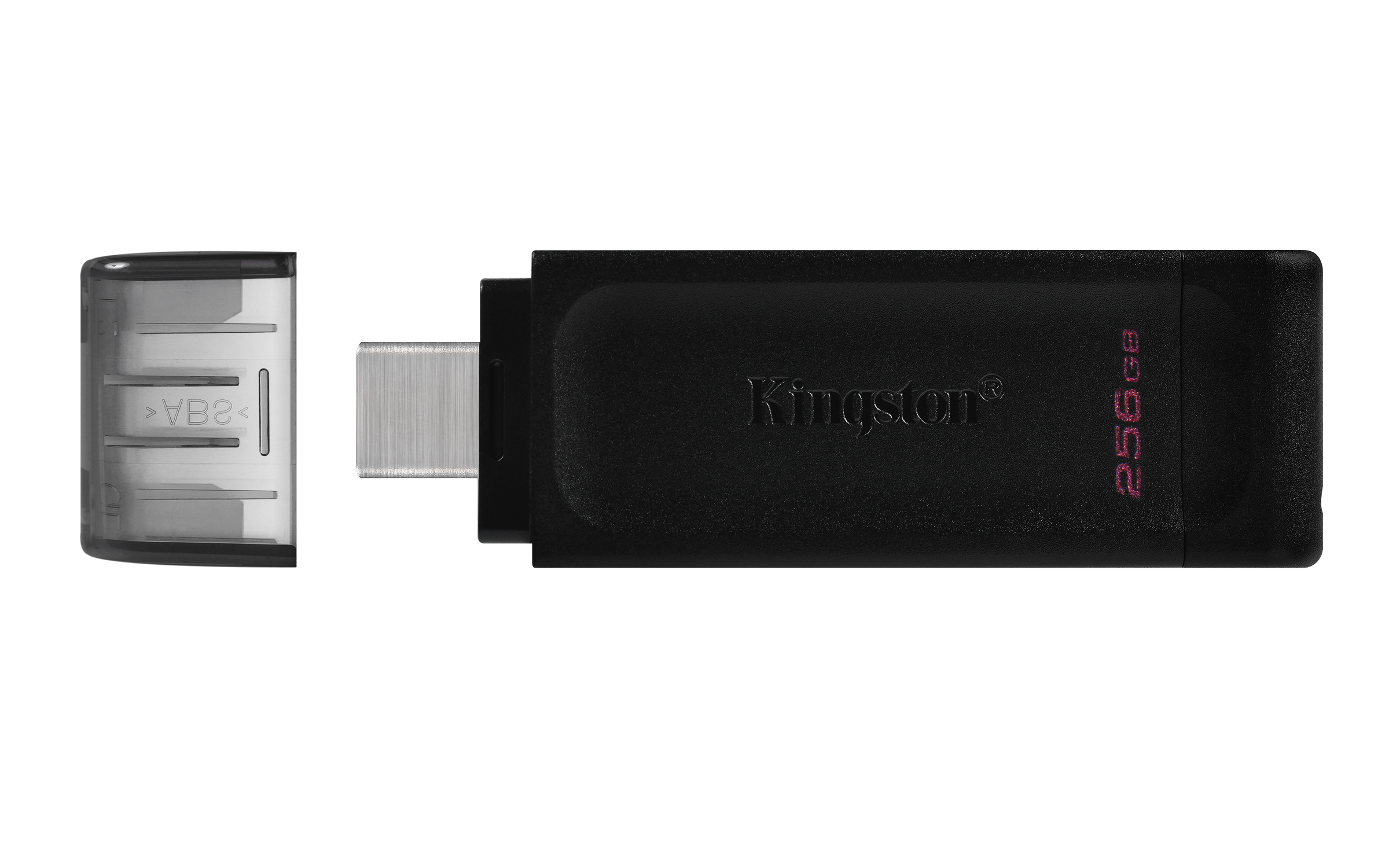 Czarny pendrive USB z logo Kingston i pojemnością 256 GB.