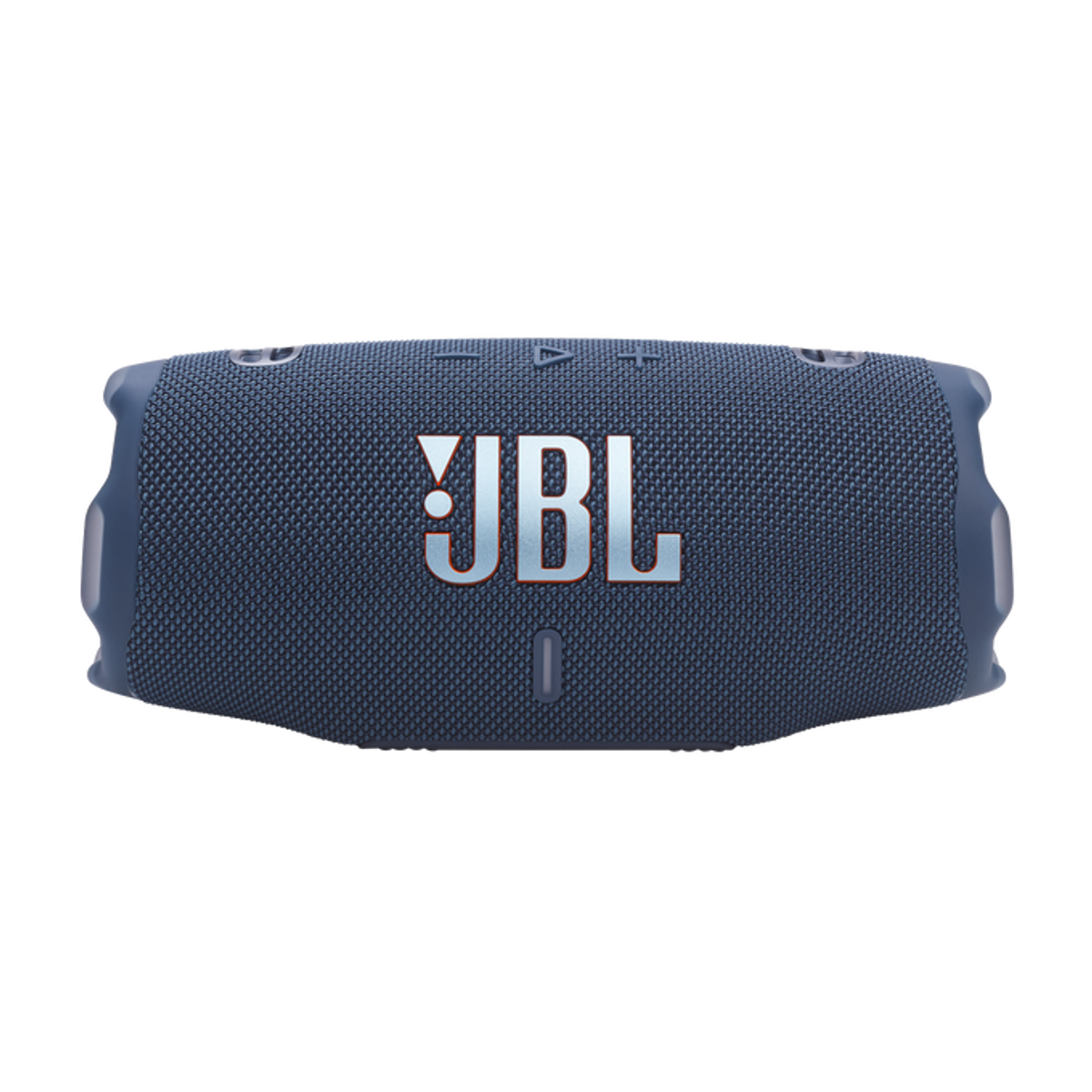 Un altoparlante JBL blu. Ha una forma rettangolare con il logo JBL in bianco.