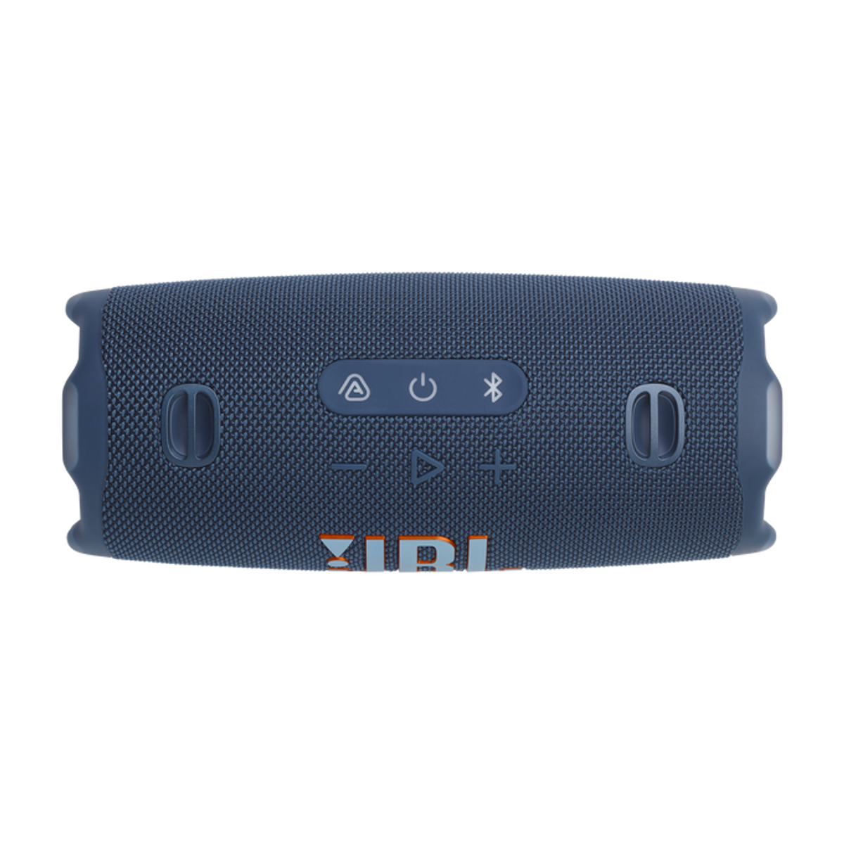 Altoparlante rettangolare blu con pulsanti. Il logo JBL è visibile sulla parte anteriore.