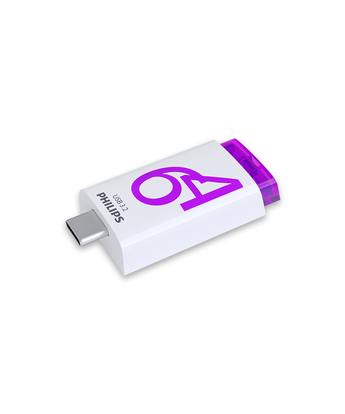 Biały i fioletowy pendrive z logo Philips.