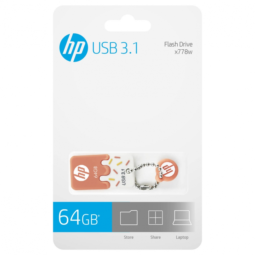Unidad flash HP USB 3.1, en embalaje. USB rosa con llavero. 64 GB de almacenamiento.