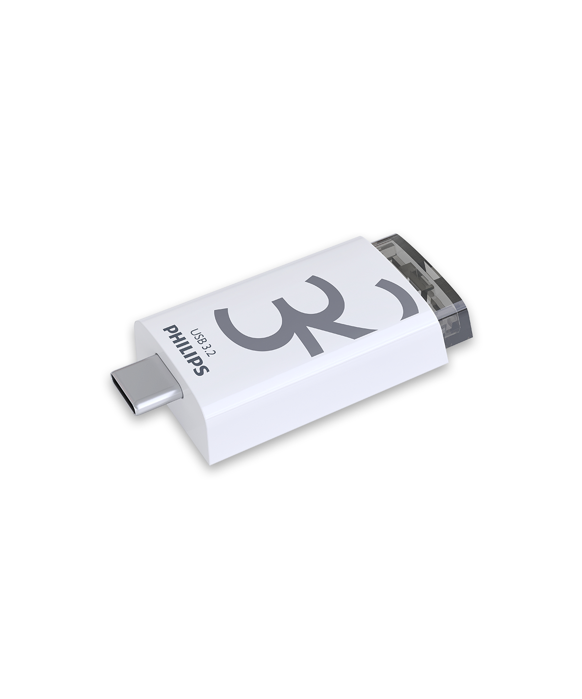 Biały i srebrny pendrive USB 3.2 Philips z logo Philips.